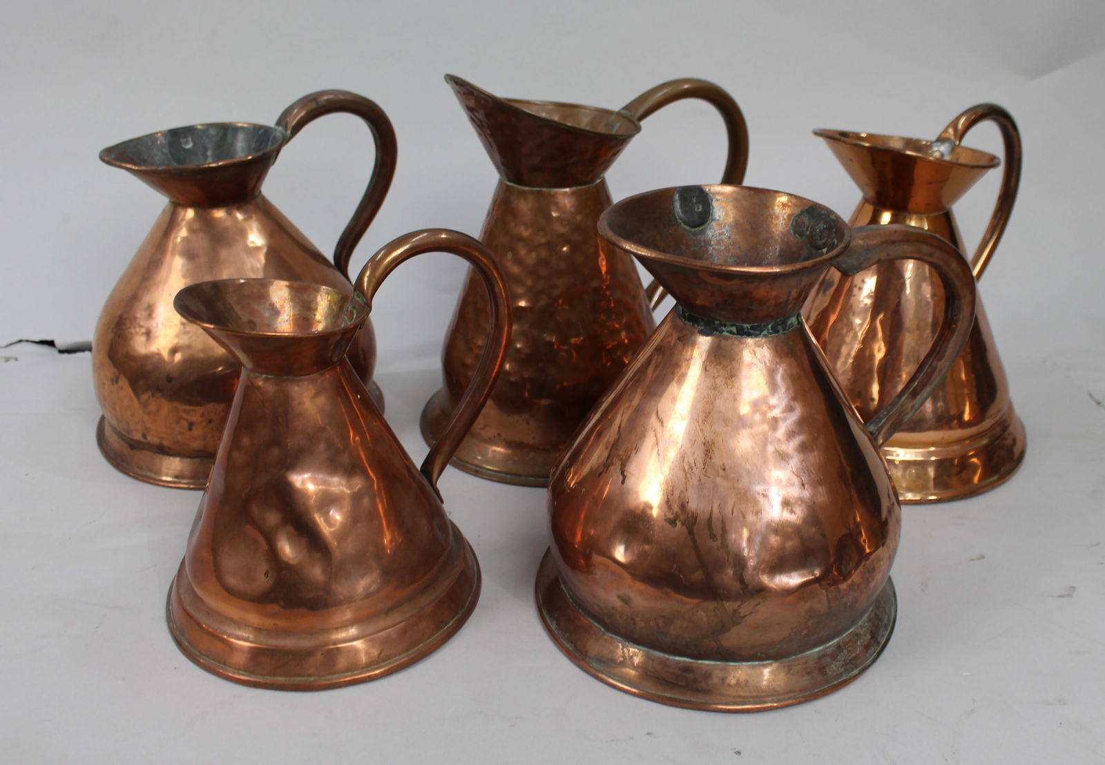 Collection of 5 Antique Copper Haystack Jugs (1 of 3)