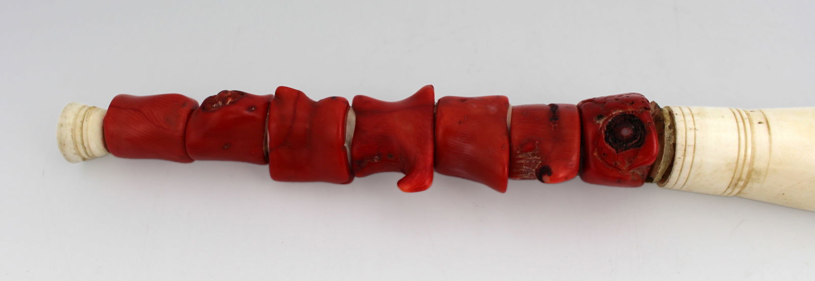 Chinese Coral Chunk & Bone Calligraphy Brush - 2