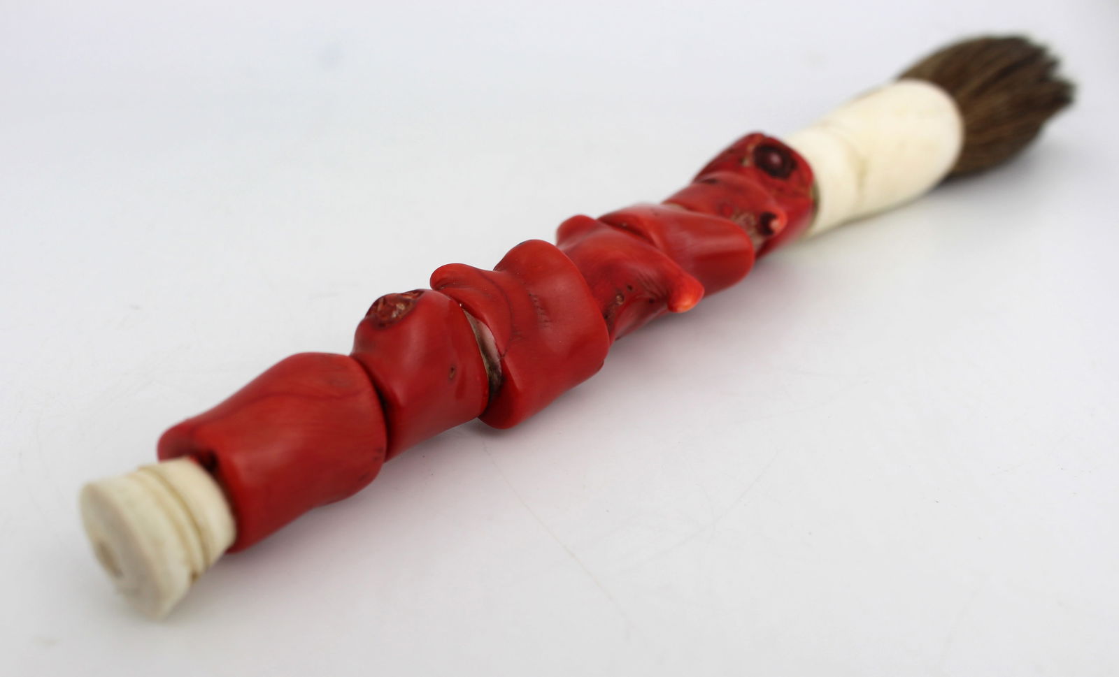 Chinese Coral Chunk & Bone Calligraphy Brush - 4