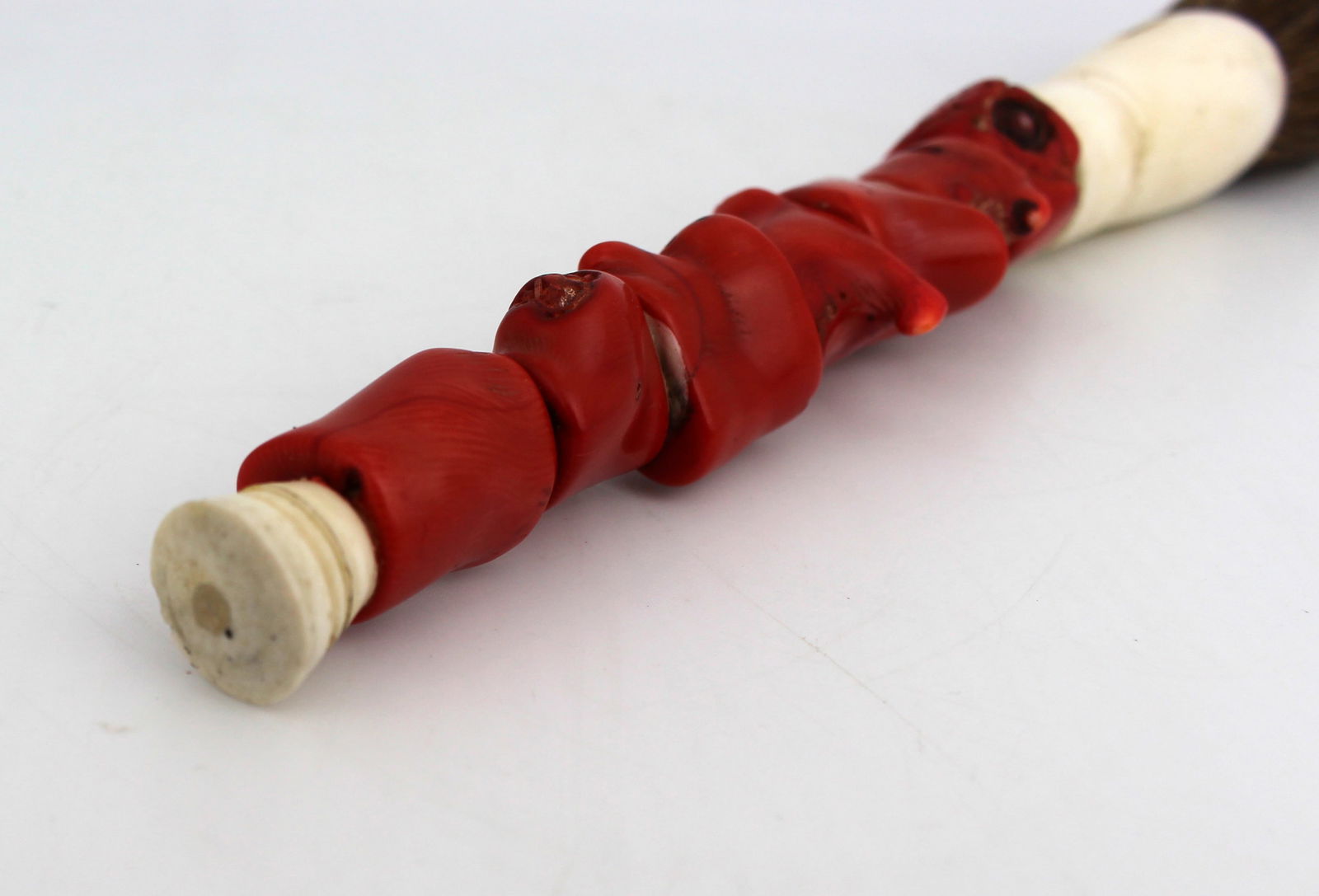 Chinese Coral Chunk & Bone Calligraphy Brush - 5