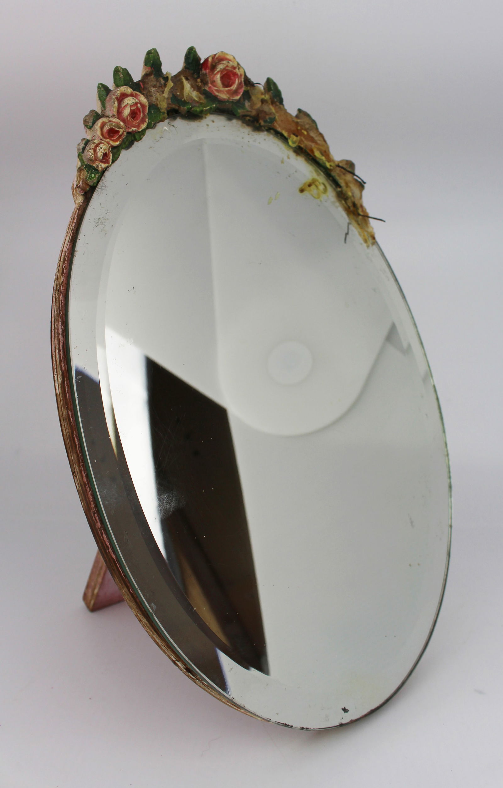 Vintage Dressing Table Mirror c.1930: Title: Vintage Dressing Table Mirror c.1930 Description: Vintage Dressing Table Mirror c.1930. Measures 23 x 34 (height) cm. Damage as pictured, for restoration