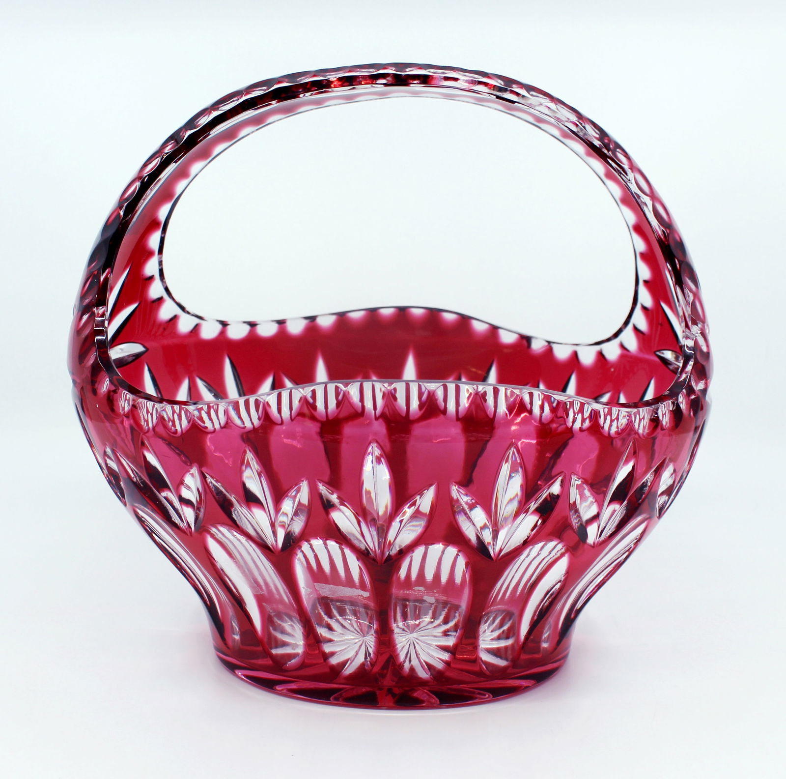 English Vintage Ruby Overlay Crystal Basket (1 of 9)