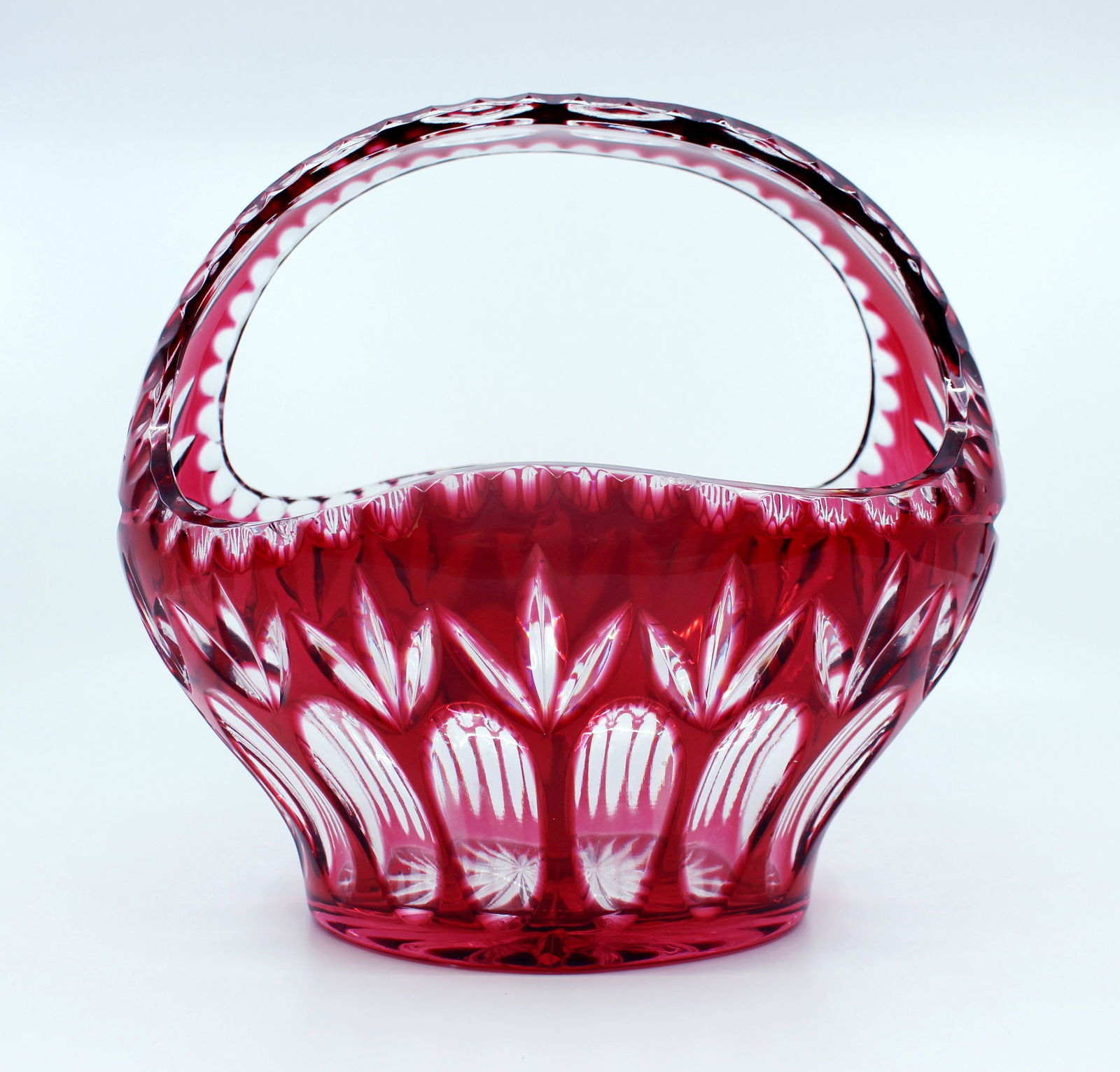 English Vintage Ruby Overlay Crystal Basket - 2