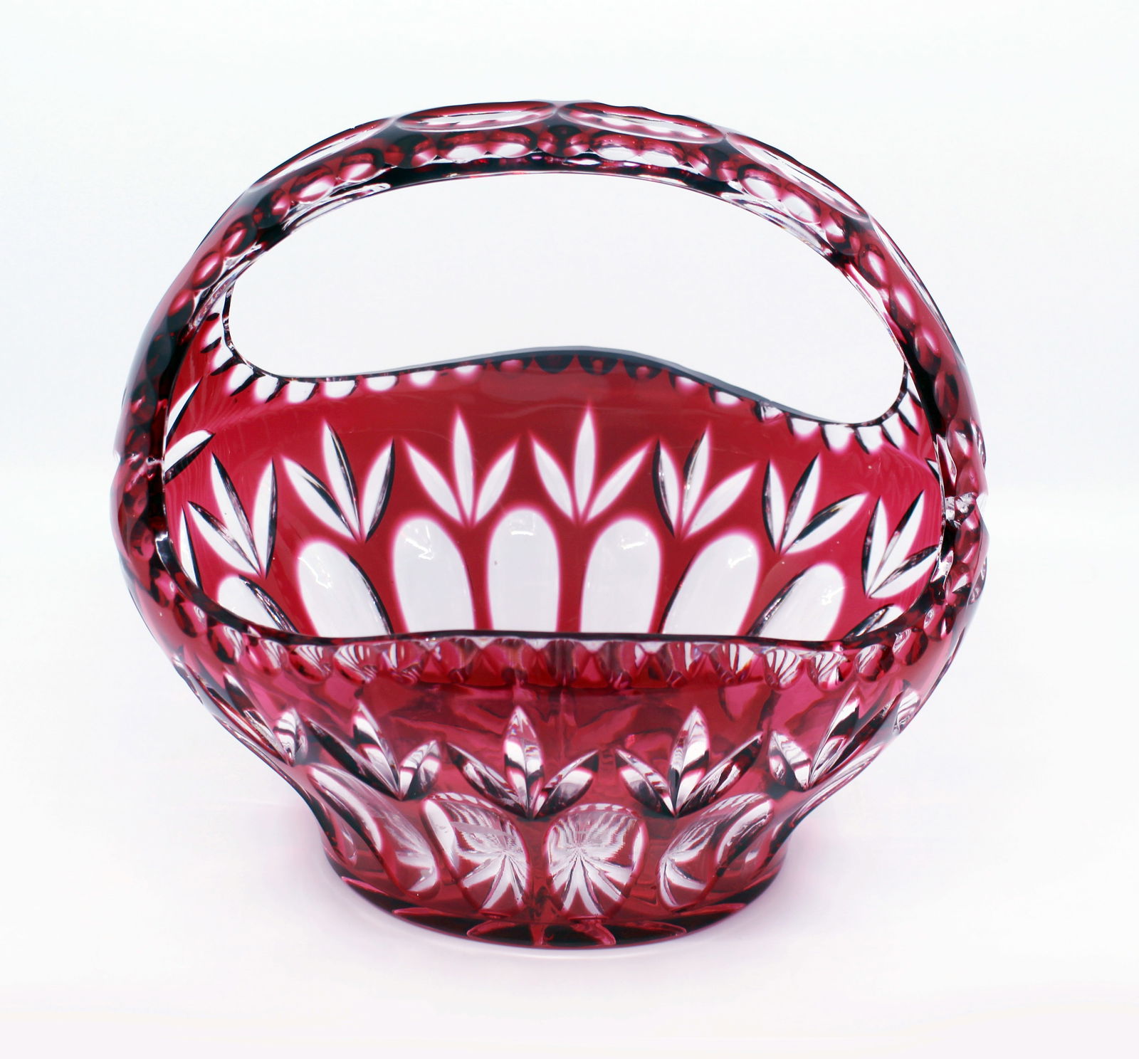 English Vintage Ruby Overlay Crystal Basket - 3