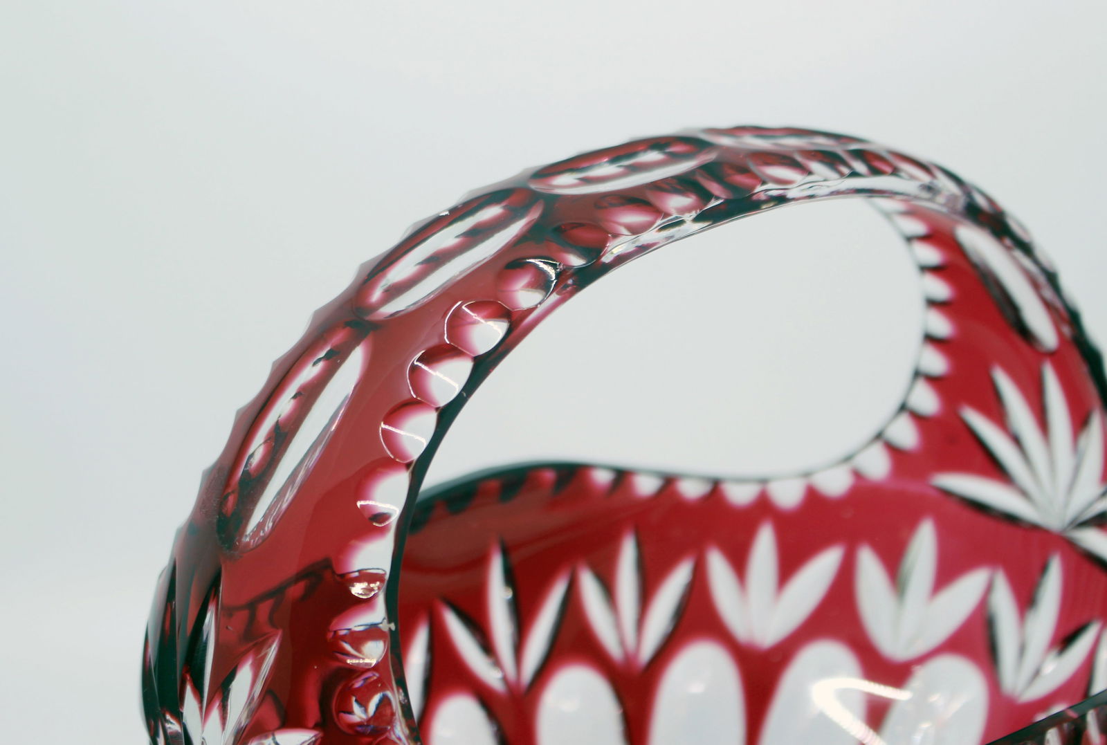 English Vintage Ruby Overlay Crystal Basket - 5