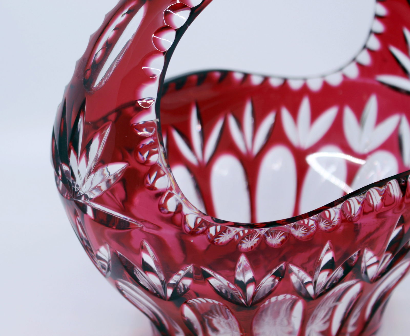 English Vintage Ruby Overlay Crystal Basket - 6