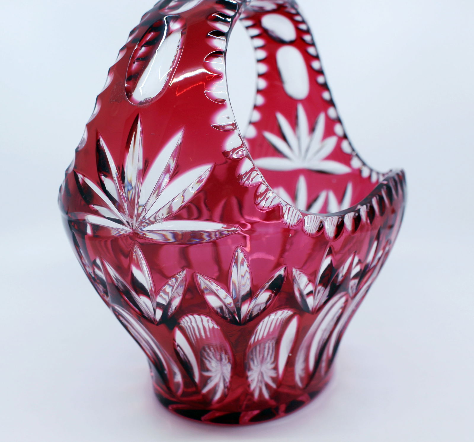 English Vintage Ruby Overlay Crystal Basket - 7