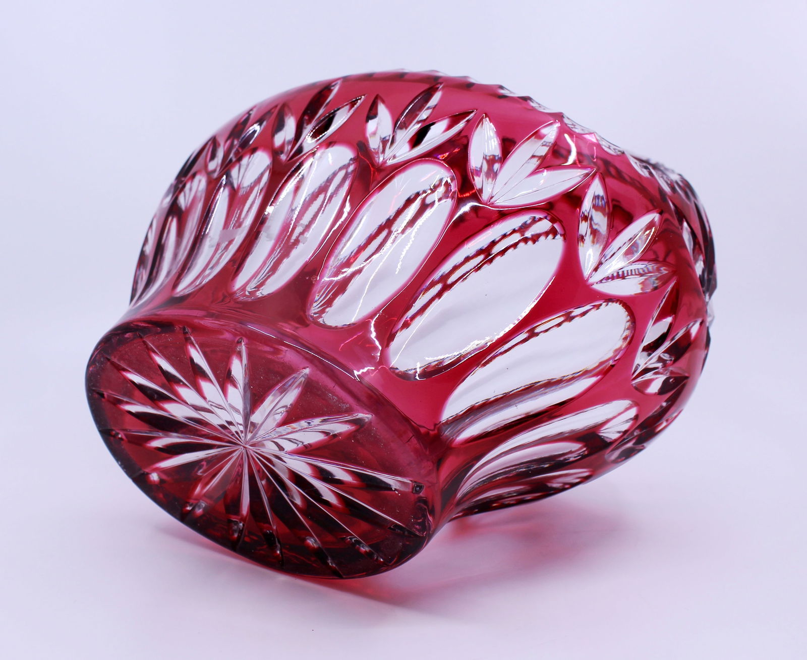 English Vintage Ruby Overlay Crystal Basket - 9