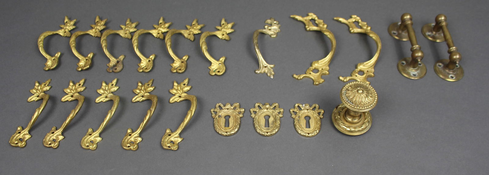 Collection of Vintage Brass Furniture Handles Escutcheon Plates - 2