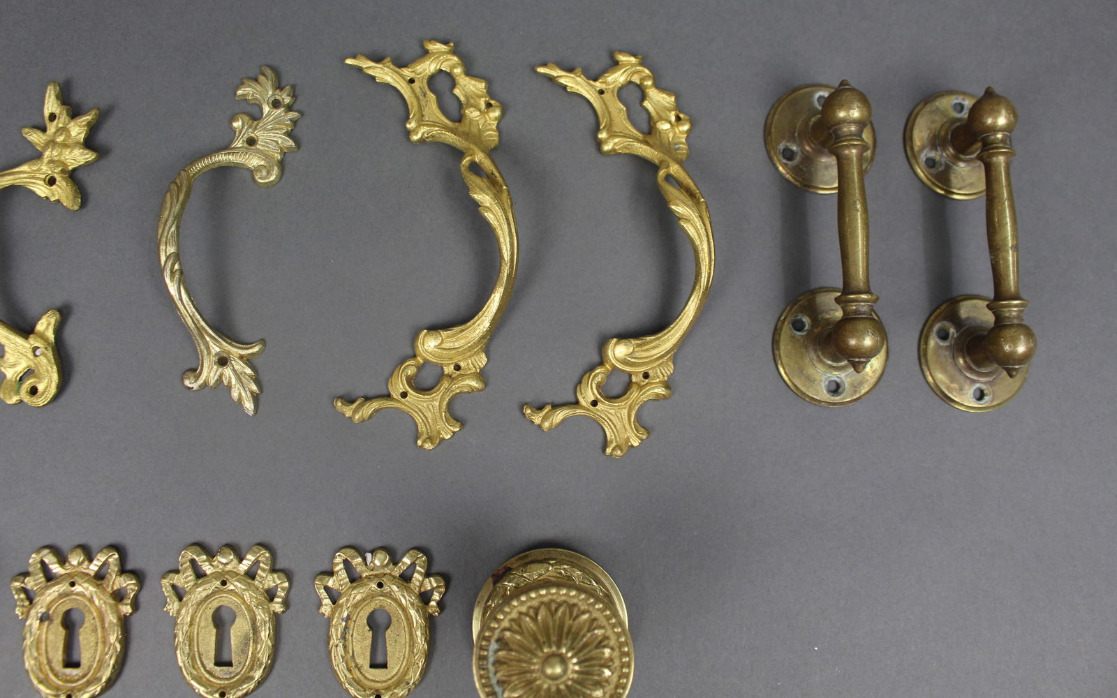 Collection of Vintage Brass Furniture Handles Escutcheon Plates - 4