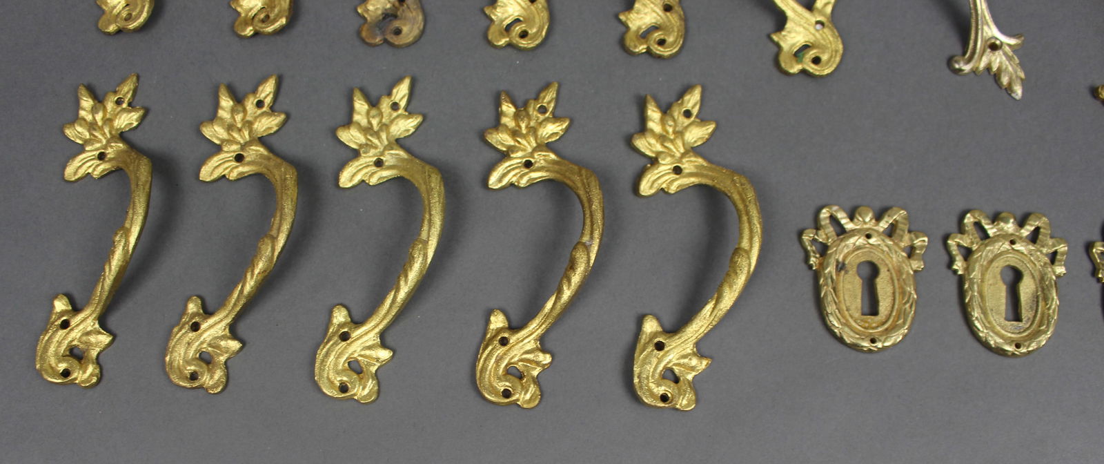 Collection of Vintage Brass Furniture Handles Escutcheon Plates - 5