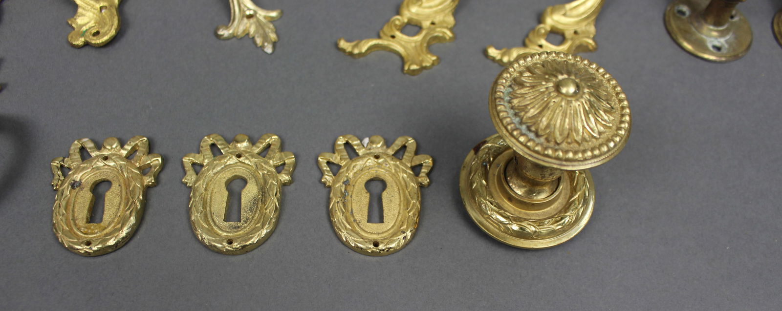 Collection of Vintage Brass Furniture Handles Escutcheon Plates - 6