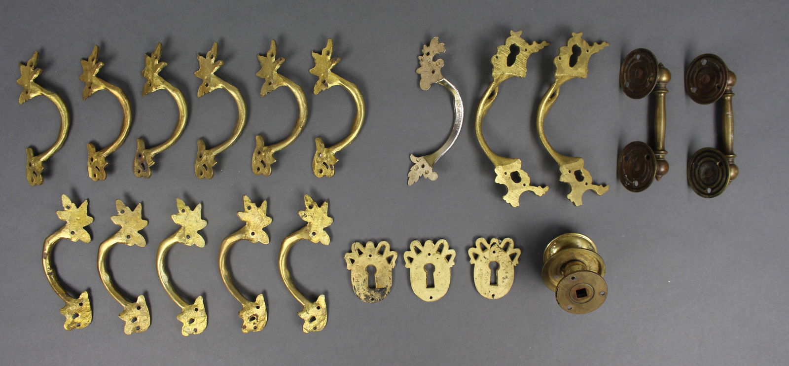Collection of Vintage Brass Furniture Handles Escutcheon Plates - 7