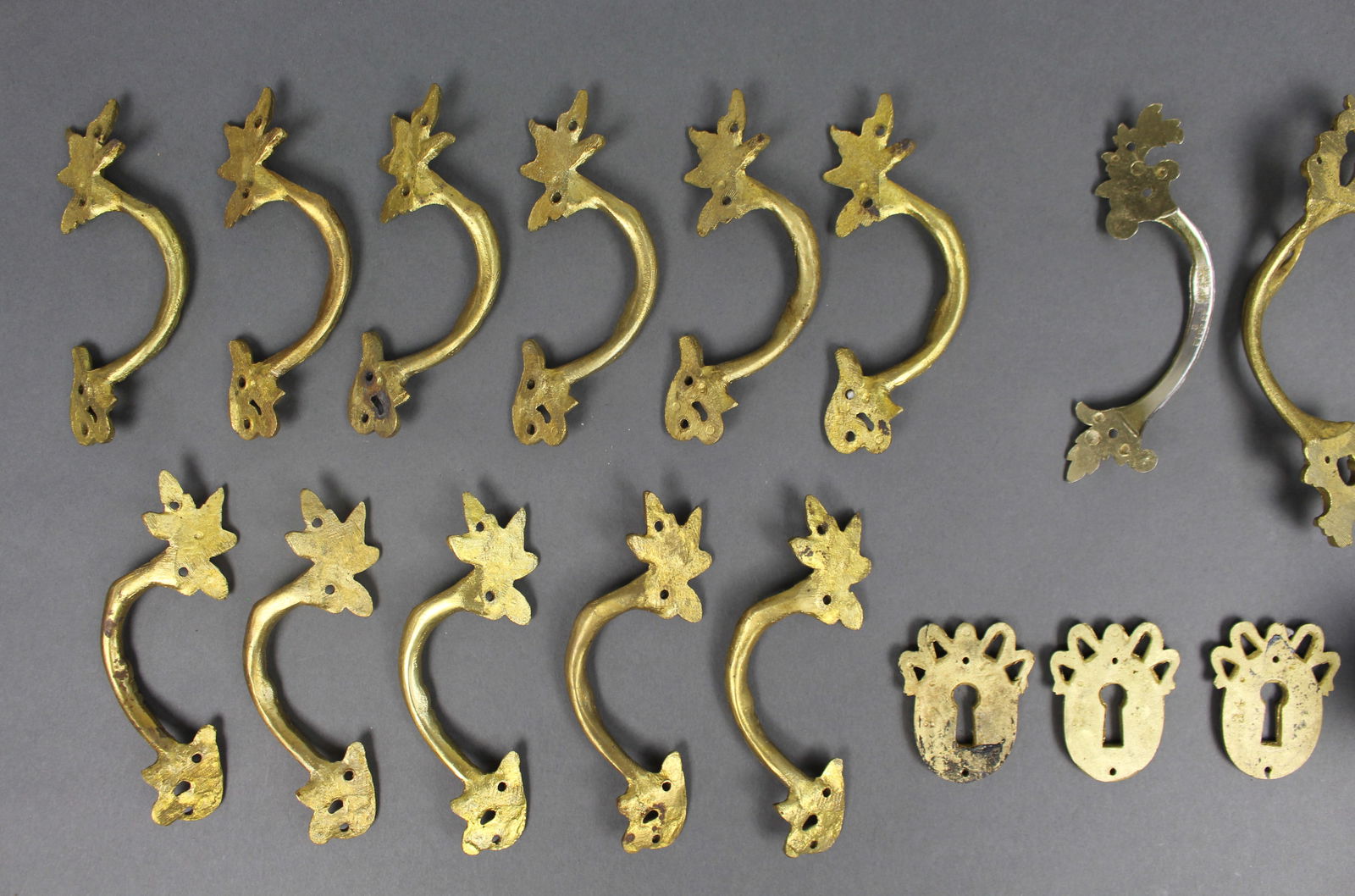 Collection of Vintage Brass Furniture Handles Escutcheon Plates - 8