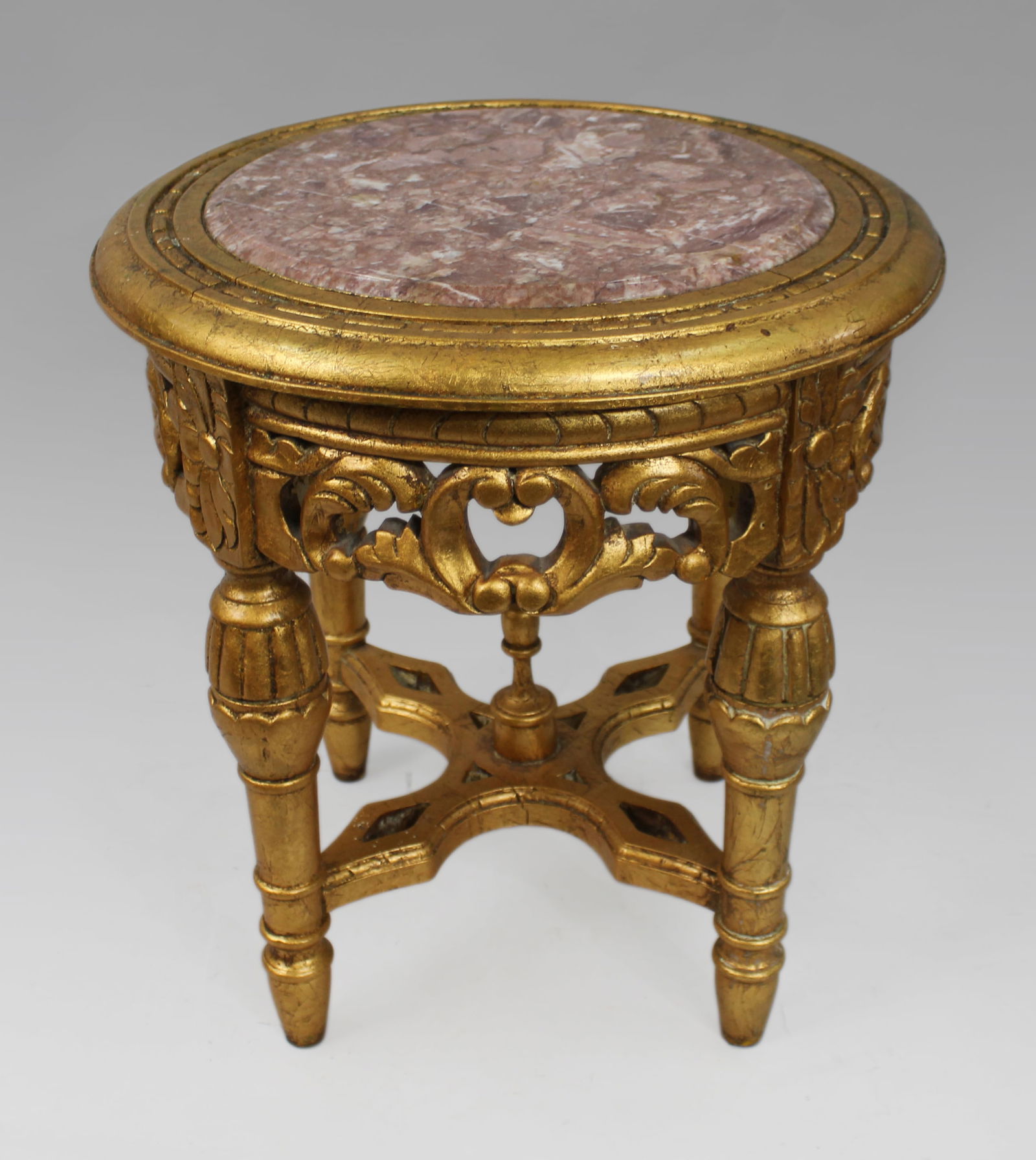 Louis XV Style Giltwood Rouge Marble Lamp Table - 11