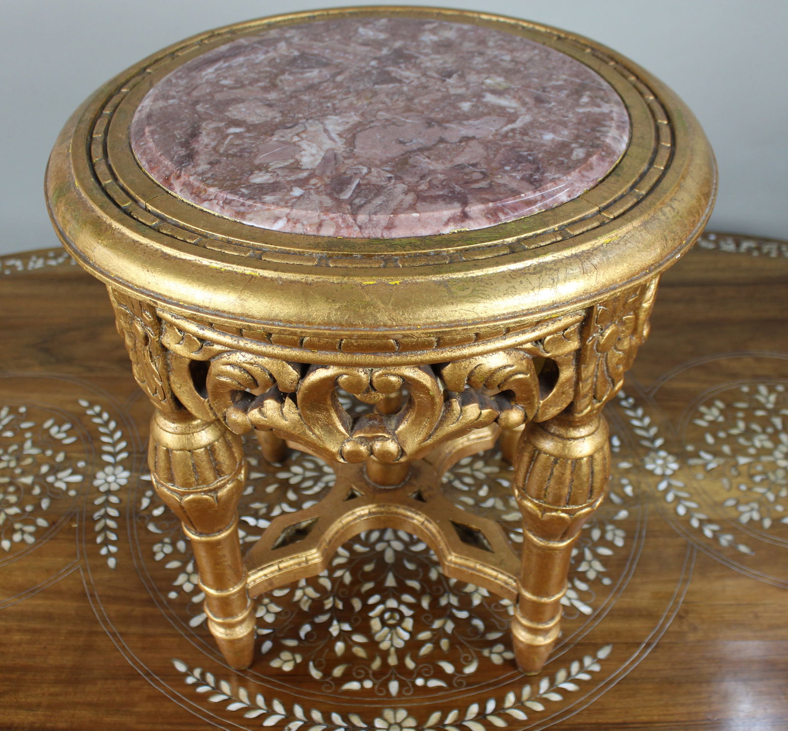 Louis XV Style Giltwood Rouge Marble Lamp Table (1 of 15)