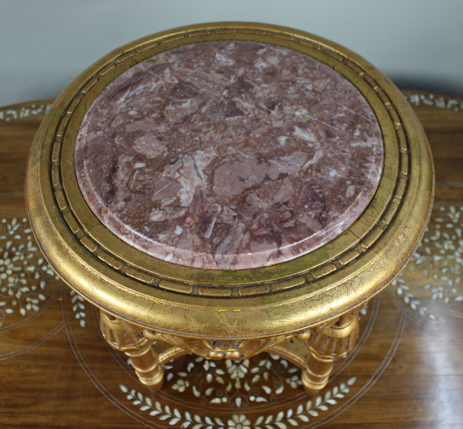 Louis XV Style Giltwood Rouge Marble Lamp Table - 2