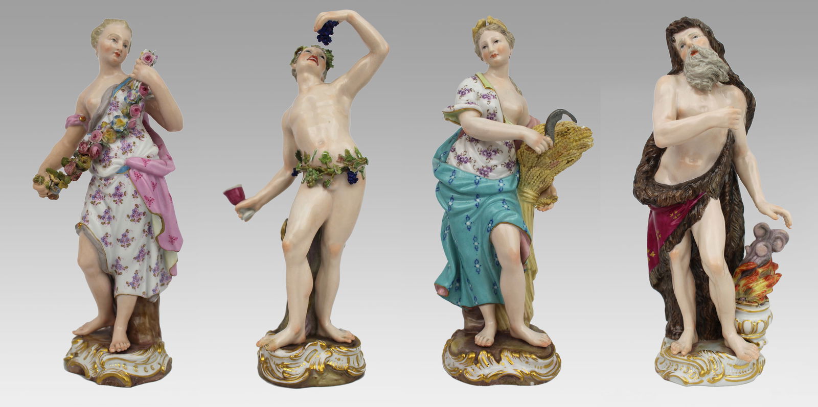 19th Century Meissen Porcelain Figurines – Set of the Four Seasons: Title: 19th Century Meissen Porcelain Figurines – Set of the Four Seasons Description: 19th Century Meissen Porcelain Figurines – The Four Seasons A fine 19th-century set o