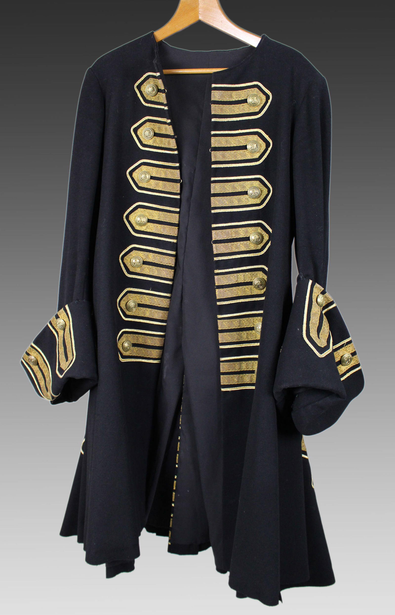 Decorative Vintage Ceremonial Wool Coat with Gold Braid Trim, 20th Century: Title: Decorative Vintage Ceremonial Wool Coat with Gold Braid Trim, 20th Century Description: Decorative Vintage Ceremonial Wool Coat with Gold Braid Trim, 20th Century A striking and