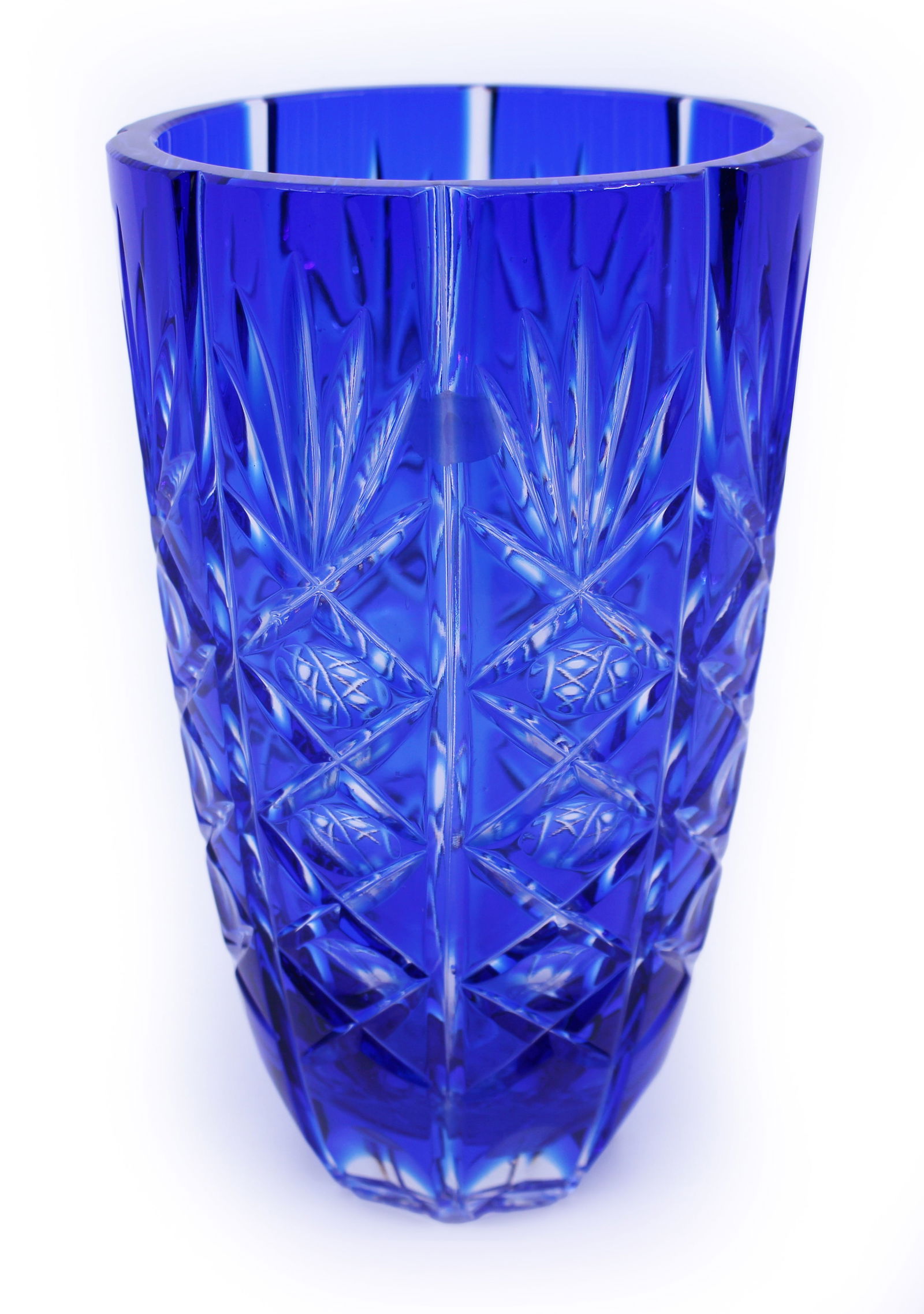 English Vintage Blue Overlay CrystalVase - 2