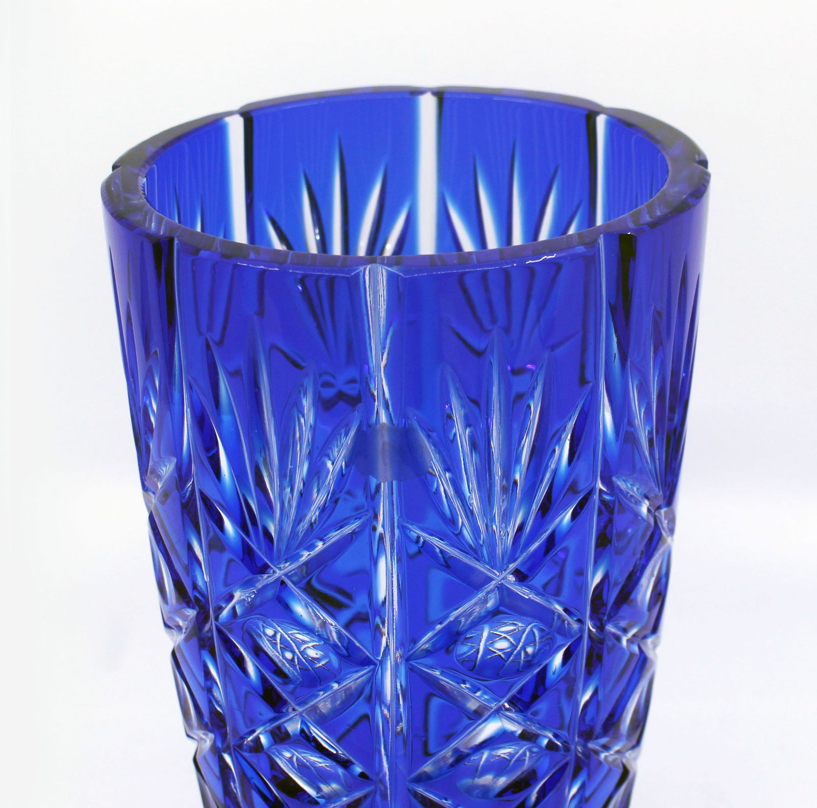 English Vintage Blue Overlay CrystalVase - 3