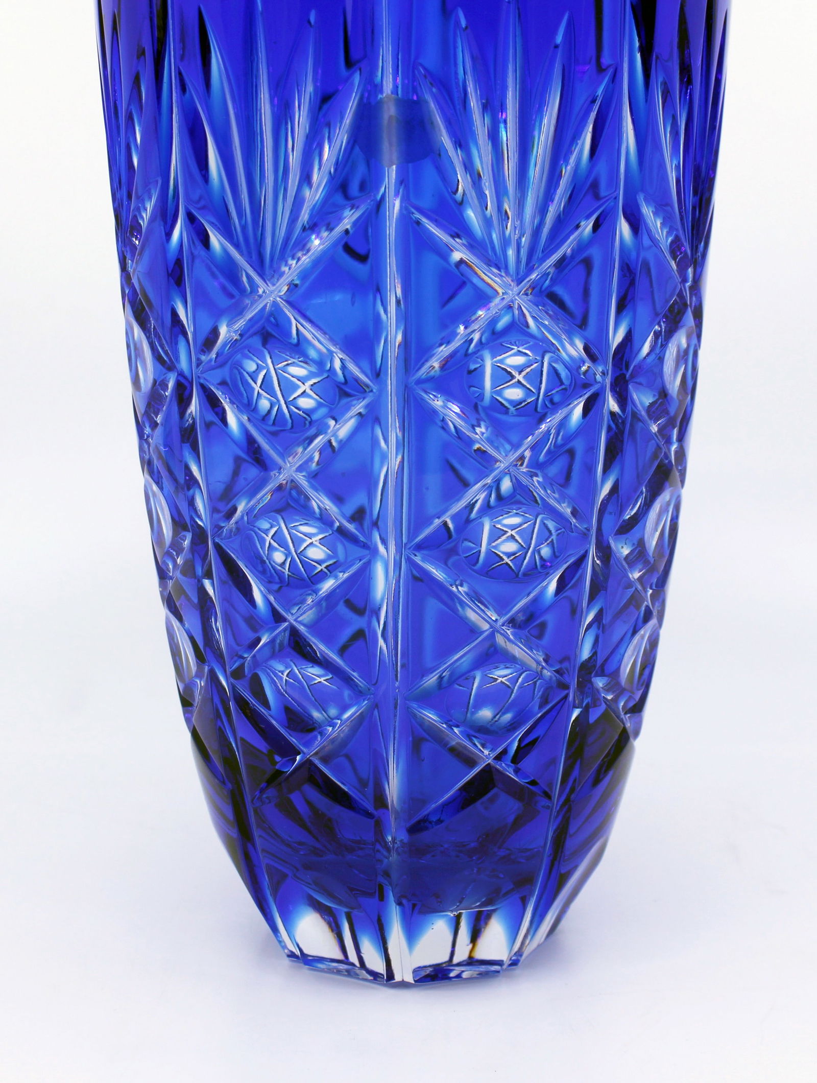 English Vintage Blue Overlay CrystalVase - 4