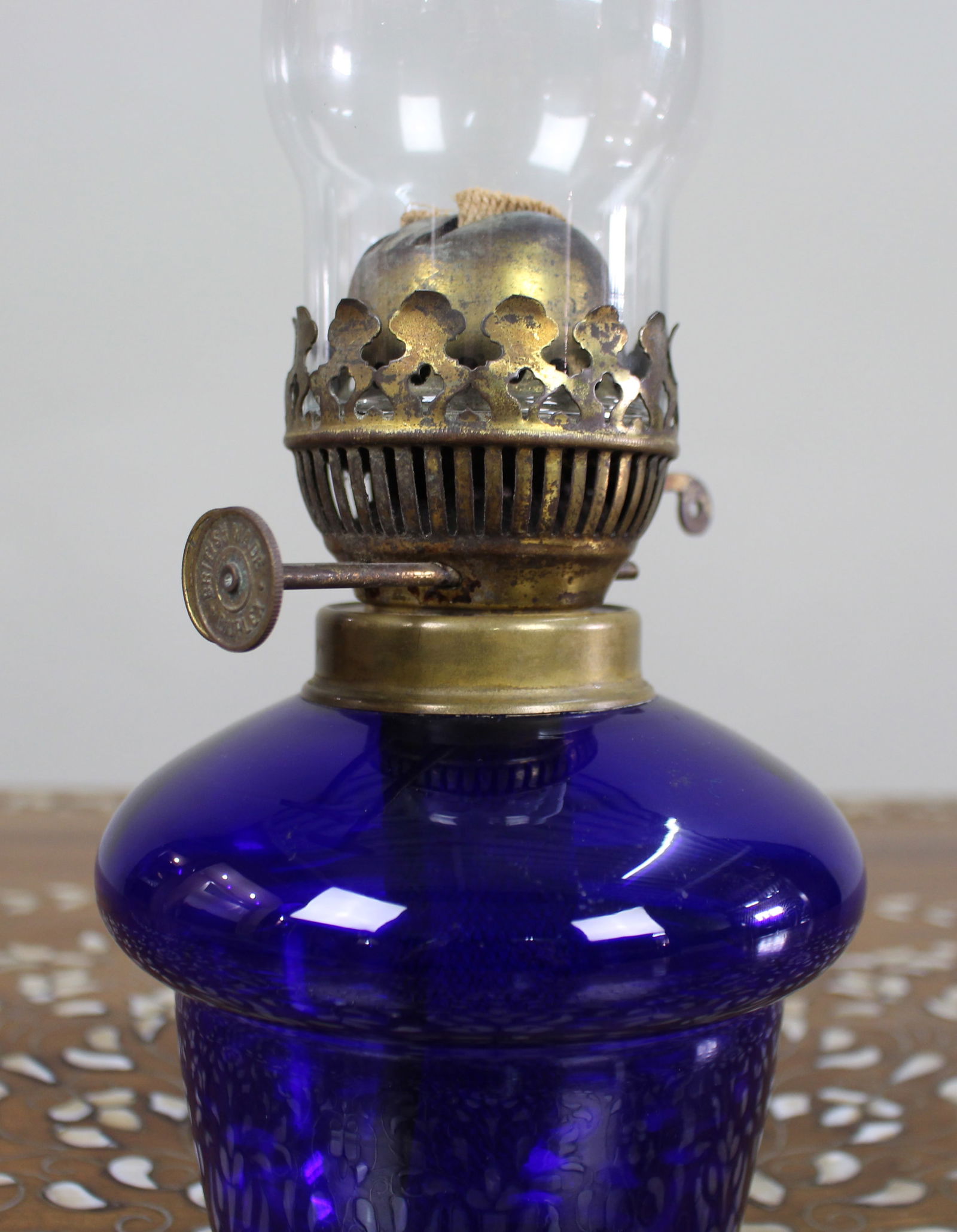 Antique Cobalt Blue Glass Oil Lamp - 2