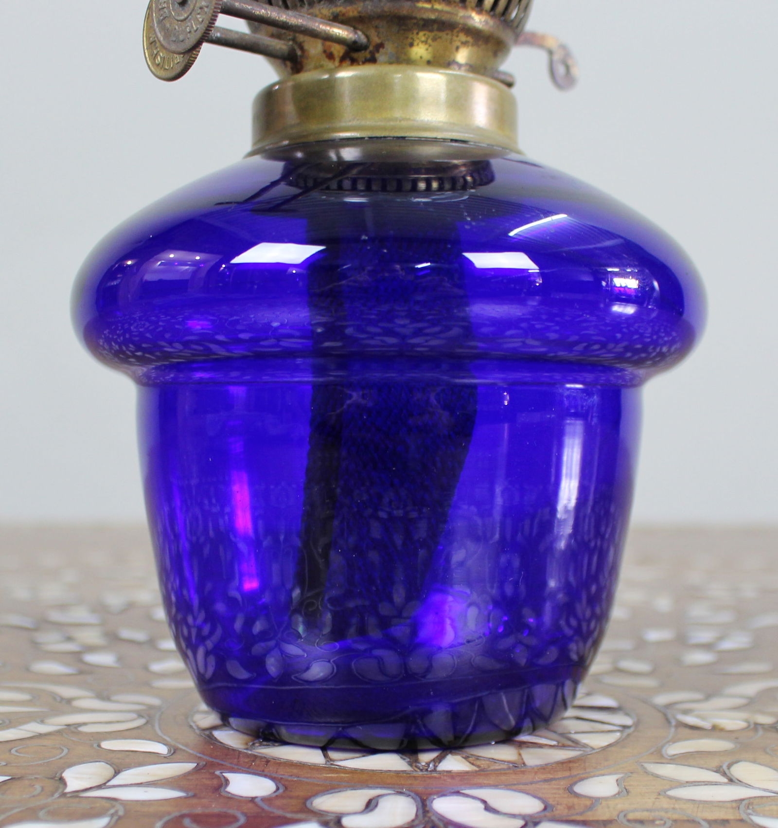 Antique Cobalt Blue Glass Oil Lamp - 3