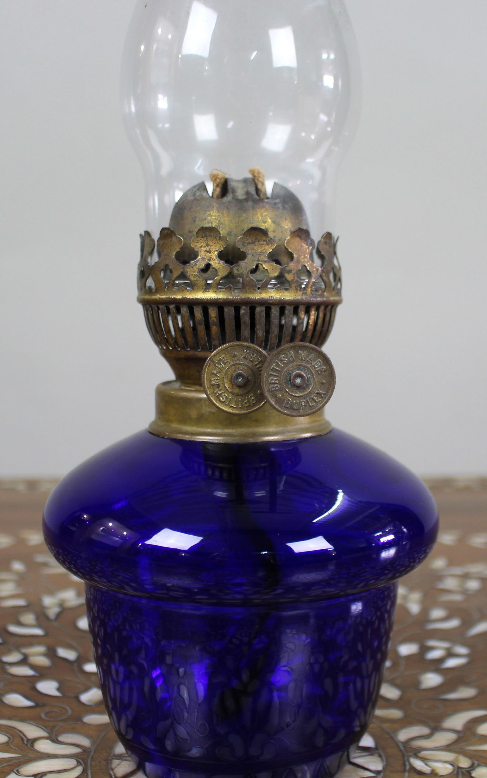 Antique Cobalt Blue Glass Oil Lamp - 4
