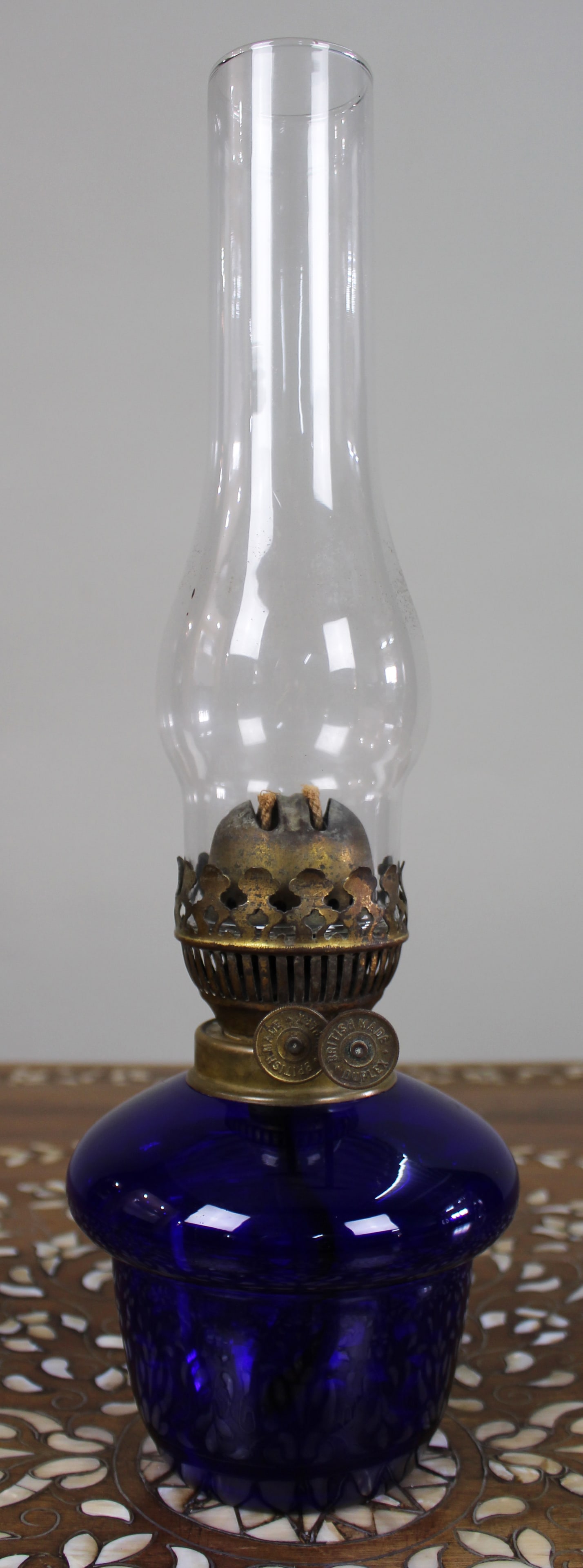 Antique Cobalt Blue Glass Oil Lamp - 5