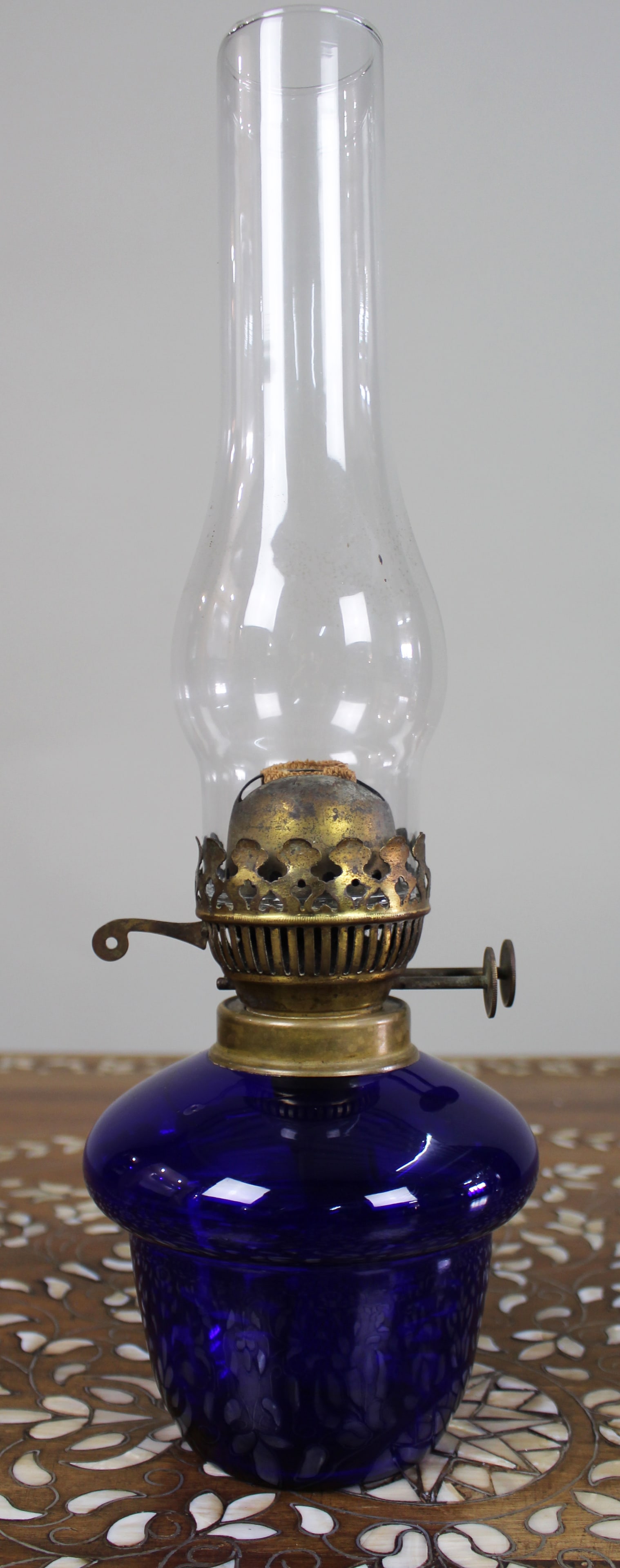 Antique Cobalt Blue Glass Oil Lamp - 6