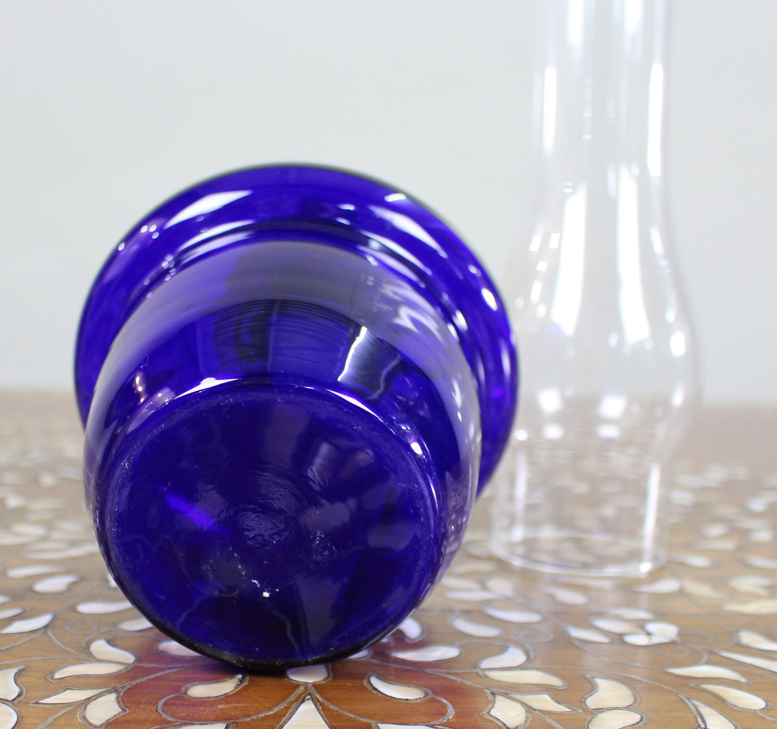 Antique Cobalt Blue Glass Oil Lamp - 8