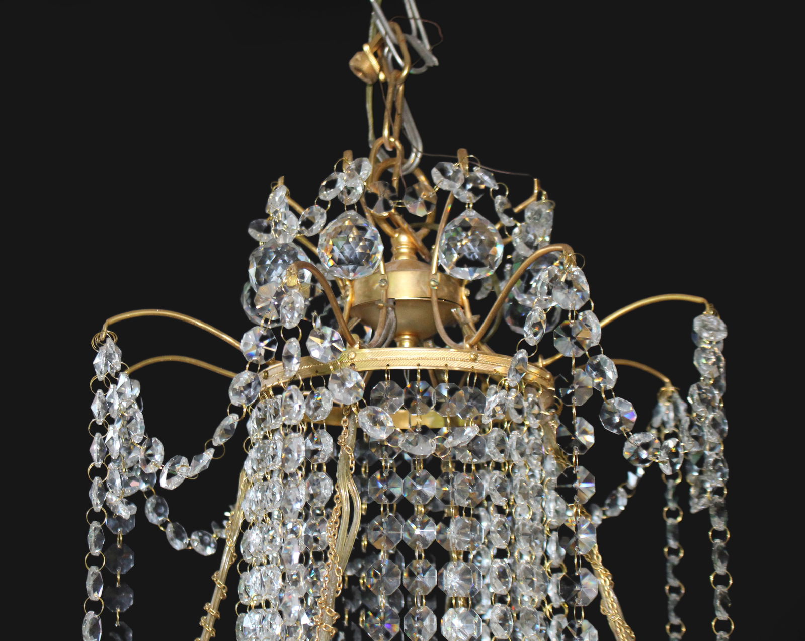 Designer Profusely Dressed Crystal Gilt Metal Chandelier - 3