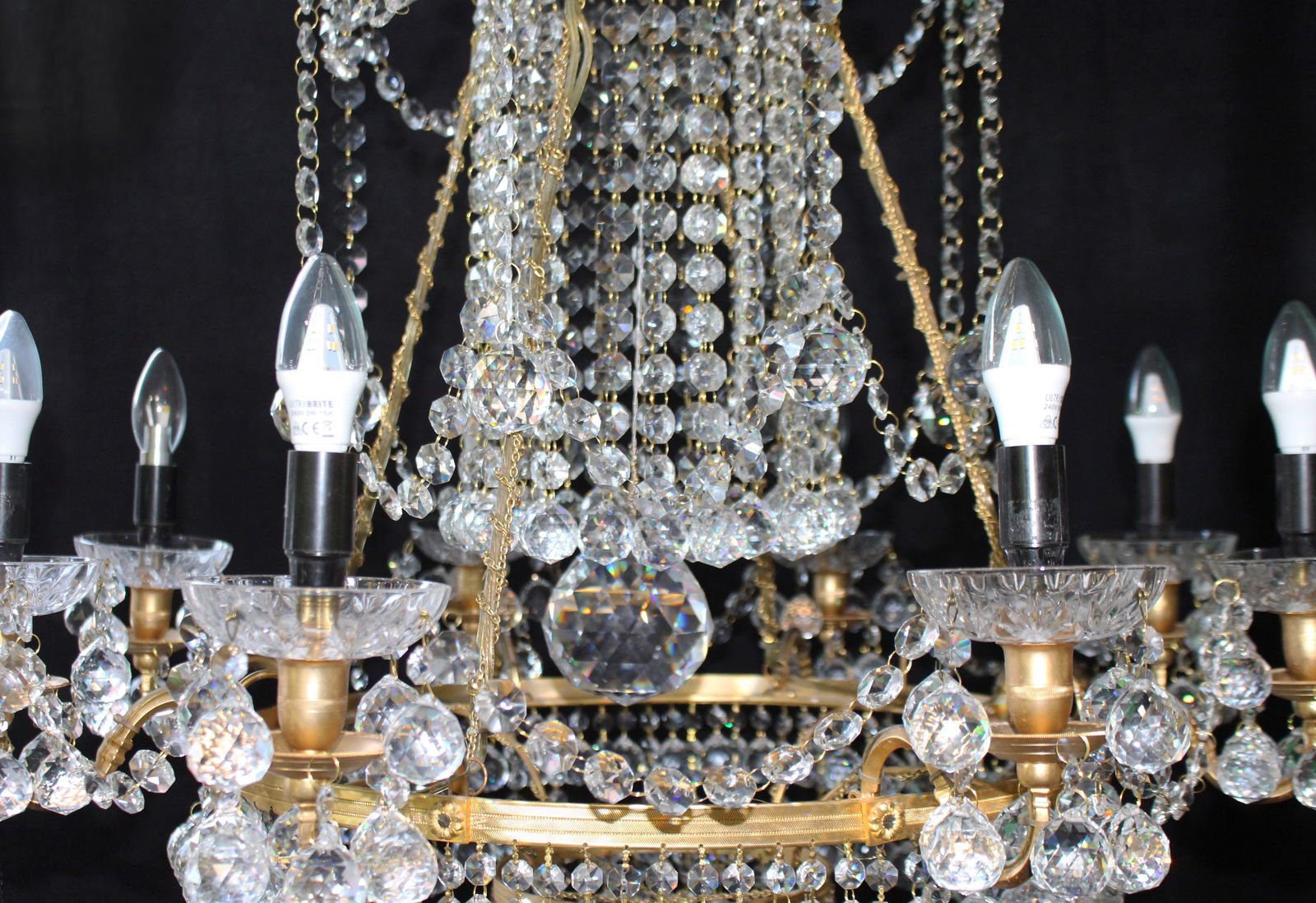Designer Profusely Dressed Crystal Gilt Metal Chandelier - 5