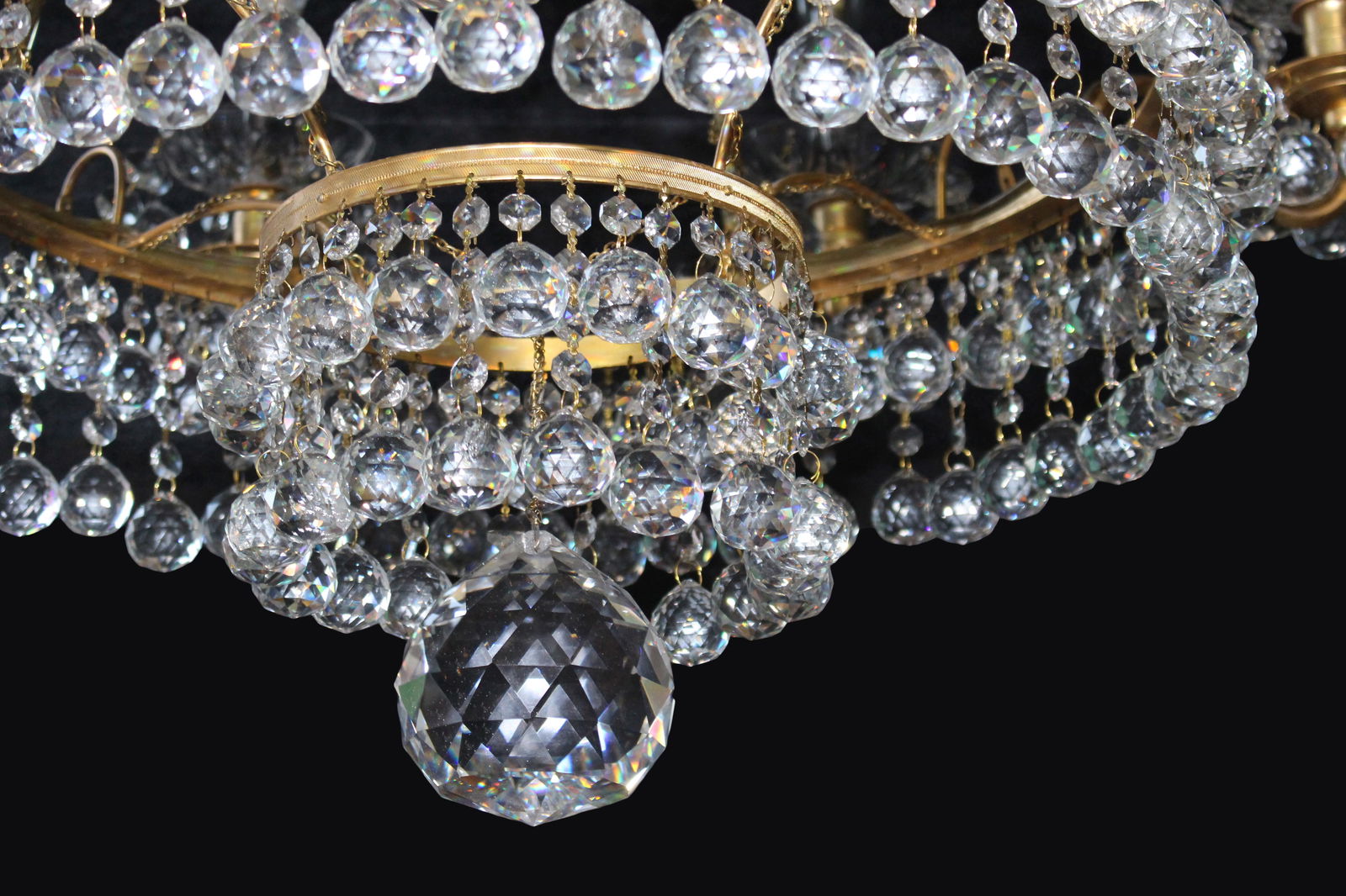Designer Profusely Dressed Crystal Gilt Metal Chandelier - 6