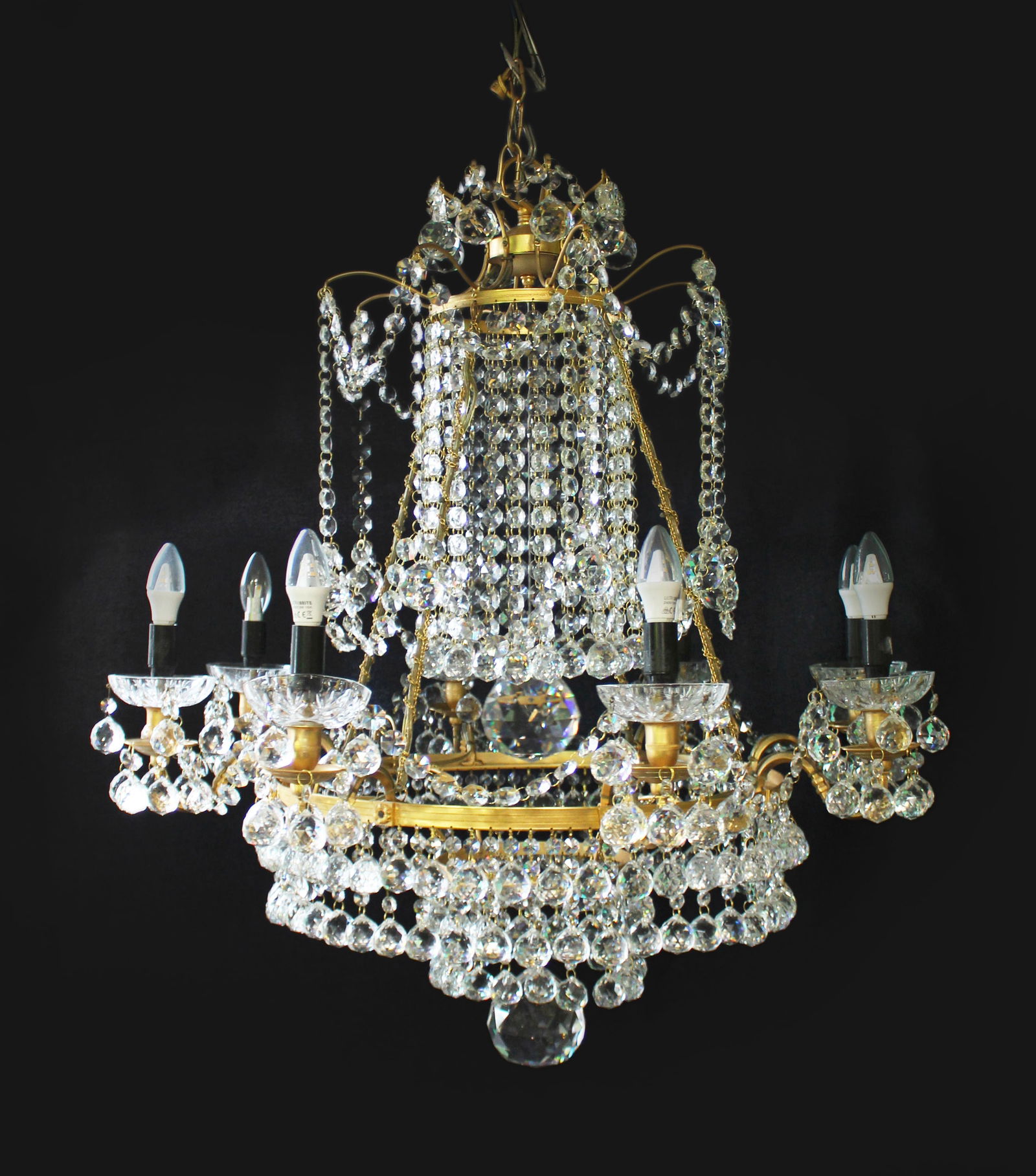 Designer Profusely Dressed Crystal Gilt Metal Chandelier - 7