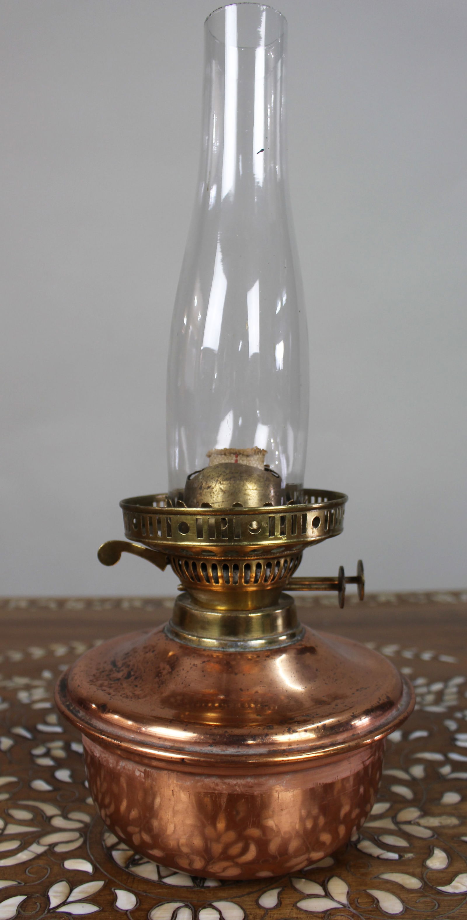 Antique English Copper & Brass Oil Lamp – Duplex Burner - 3