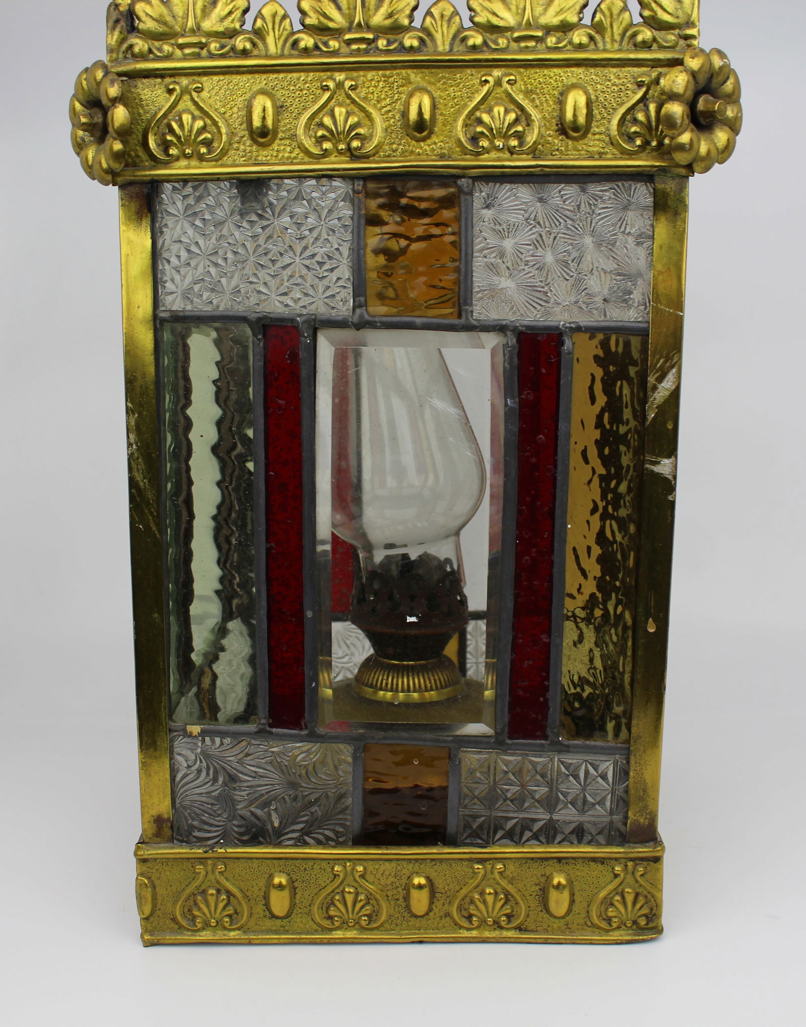 Victorian Arts & Crafts Stained Glass Oil Lamp Hall Lantern - 6