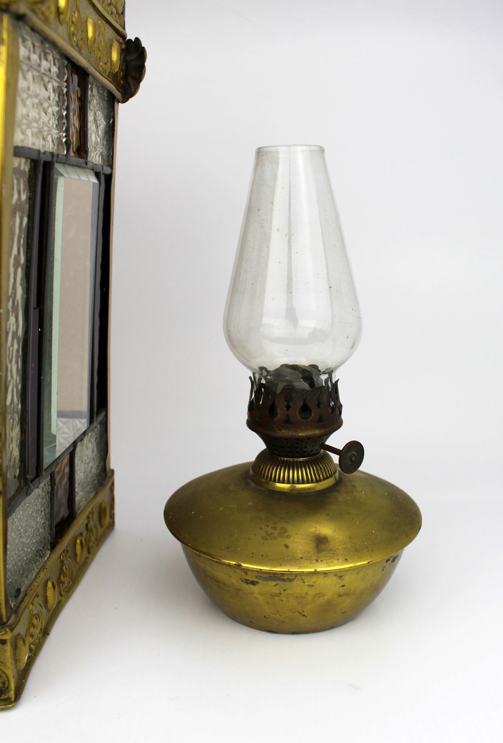 Victorian Arts & Crafts Stained Glass Oil Lamp Hall Lantern - 7