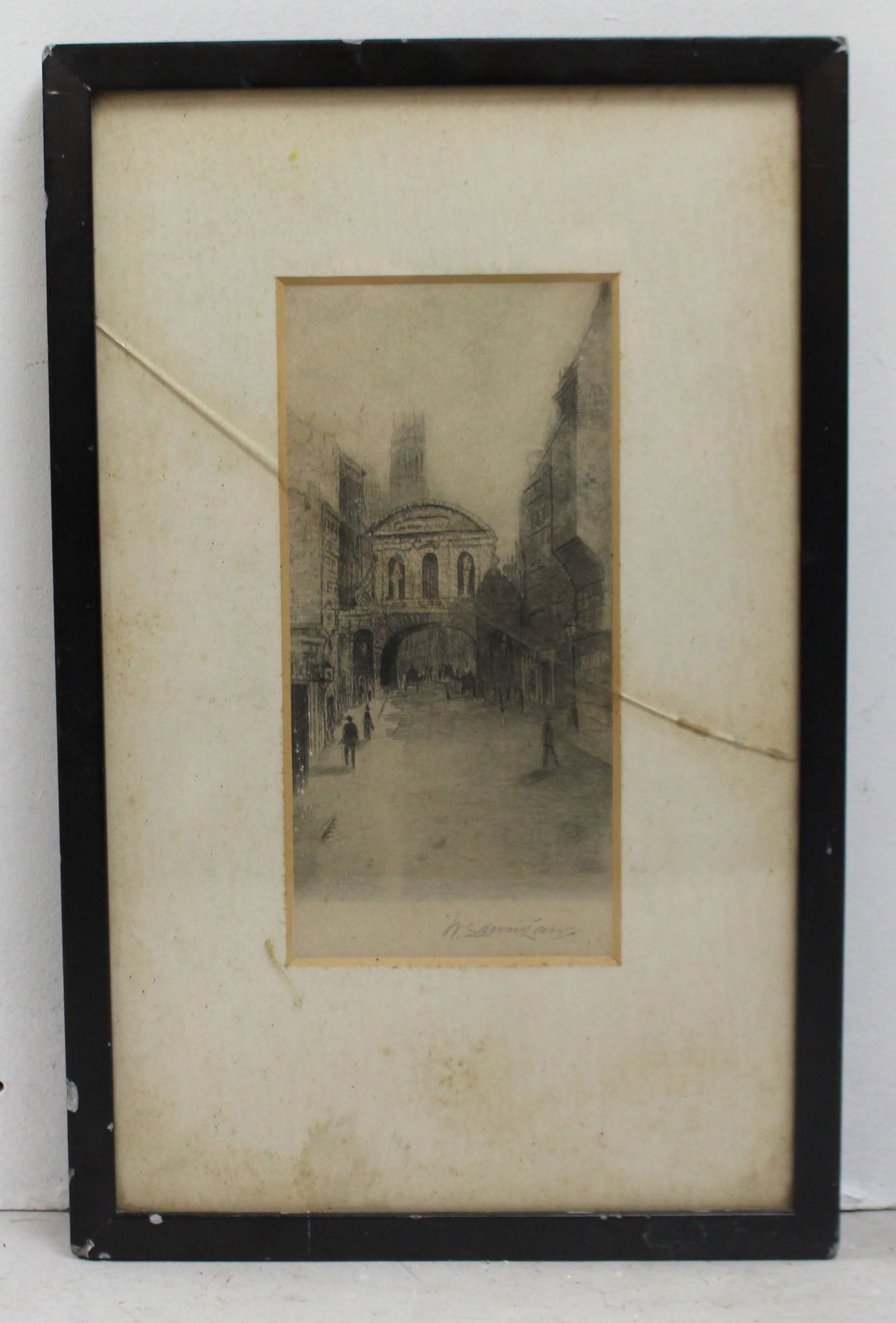 Early 20th c. Etching by W.Edwin Law: Title: Early 20th c. Etching by W.Edwin Law Description: Early 20th c., English. W.Edwin Law. Mounted & set behind glass in thin ebonized frame. Frame measures 22 x 34 in.