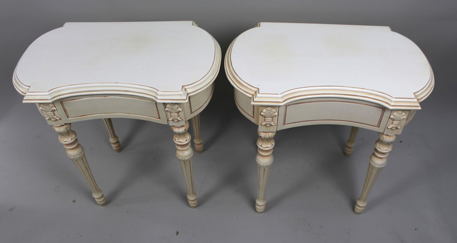 Pair of Cream Decapé Console Tables with Drawers - 5