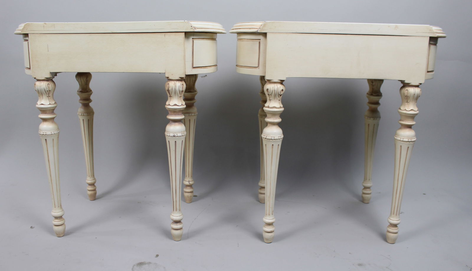 Pair of Cream Decapé Console Tables with Drawers - 8