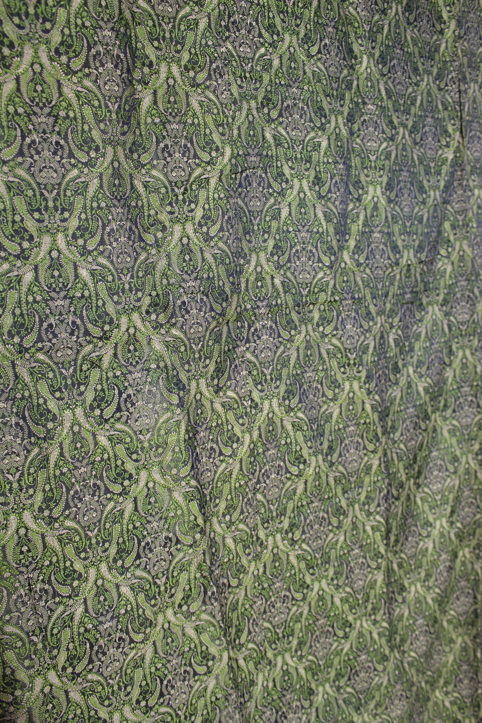 Indian Green & Silver Silk Brocade Bed Throw / Cover - 8