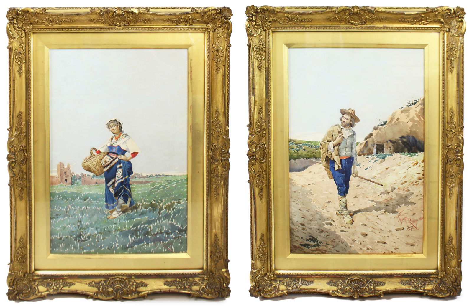 Pair of Antique Italian Watercolours by Filippo Indoni (1842–1908): Title: Pair of Antique Italian Watercolours by Filippo Indoni (1842–1908) Description: Pair of Antique Italian Watercolours by Filippo Indoni (1842–1908) – Signed & D