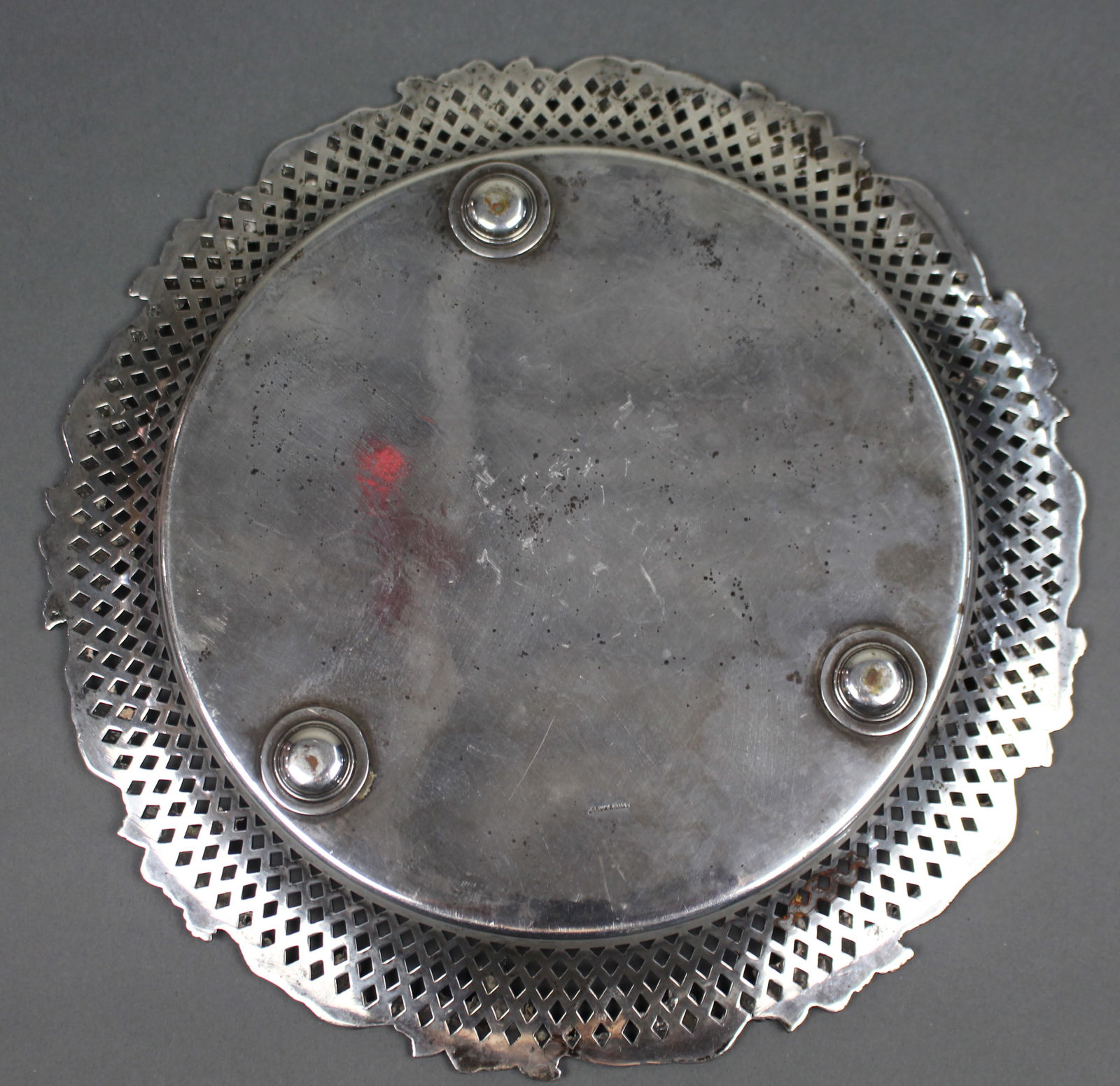 Antique Ornate Silver Plated Pierced Rim Tray c.1900 - 3