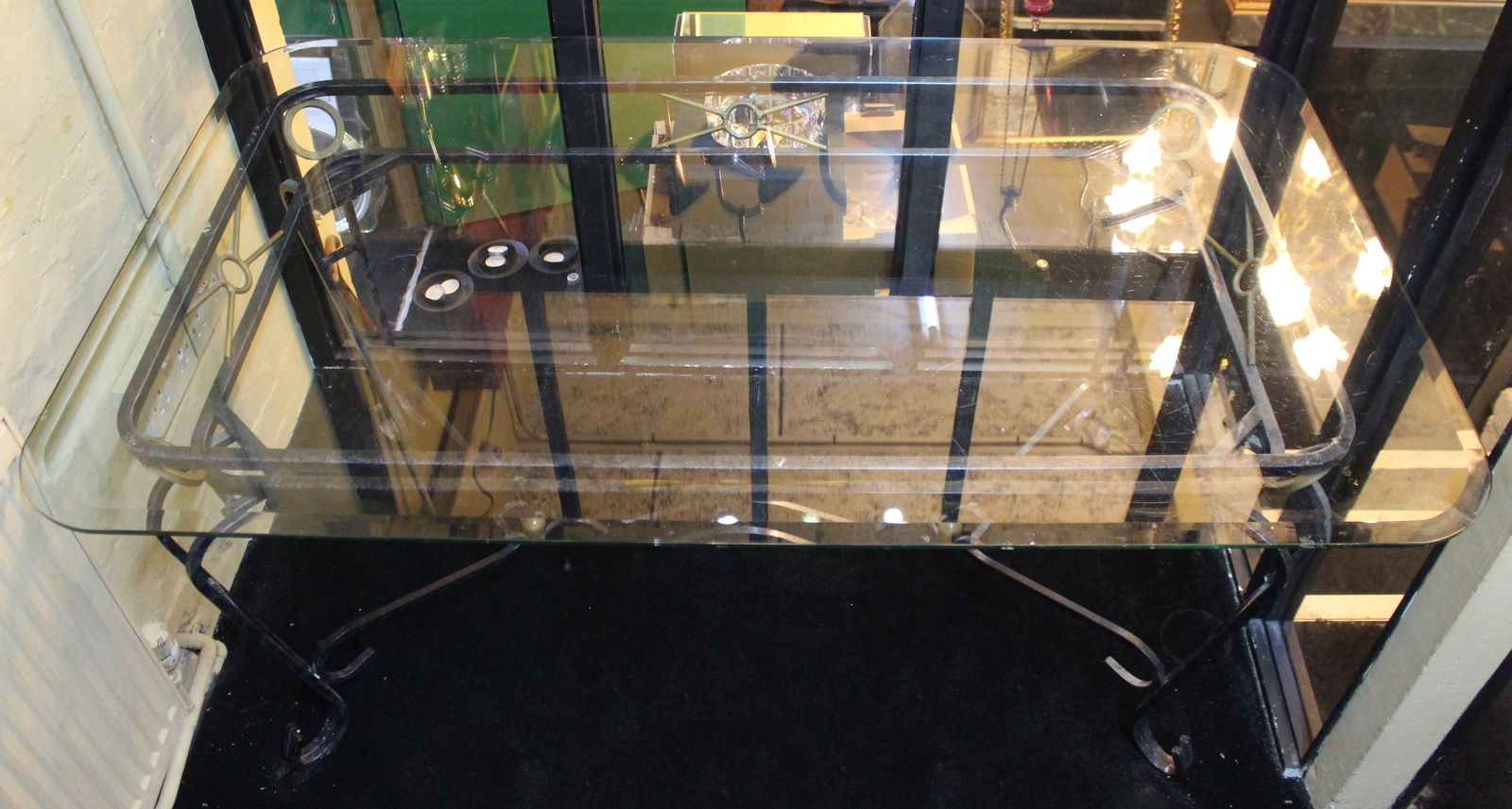 Hollywood Regency Ornate Metal & Glass Dining Centre Table - 2