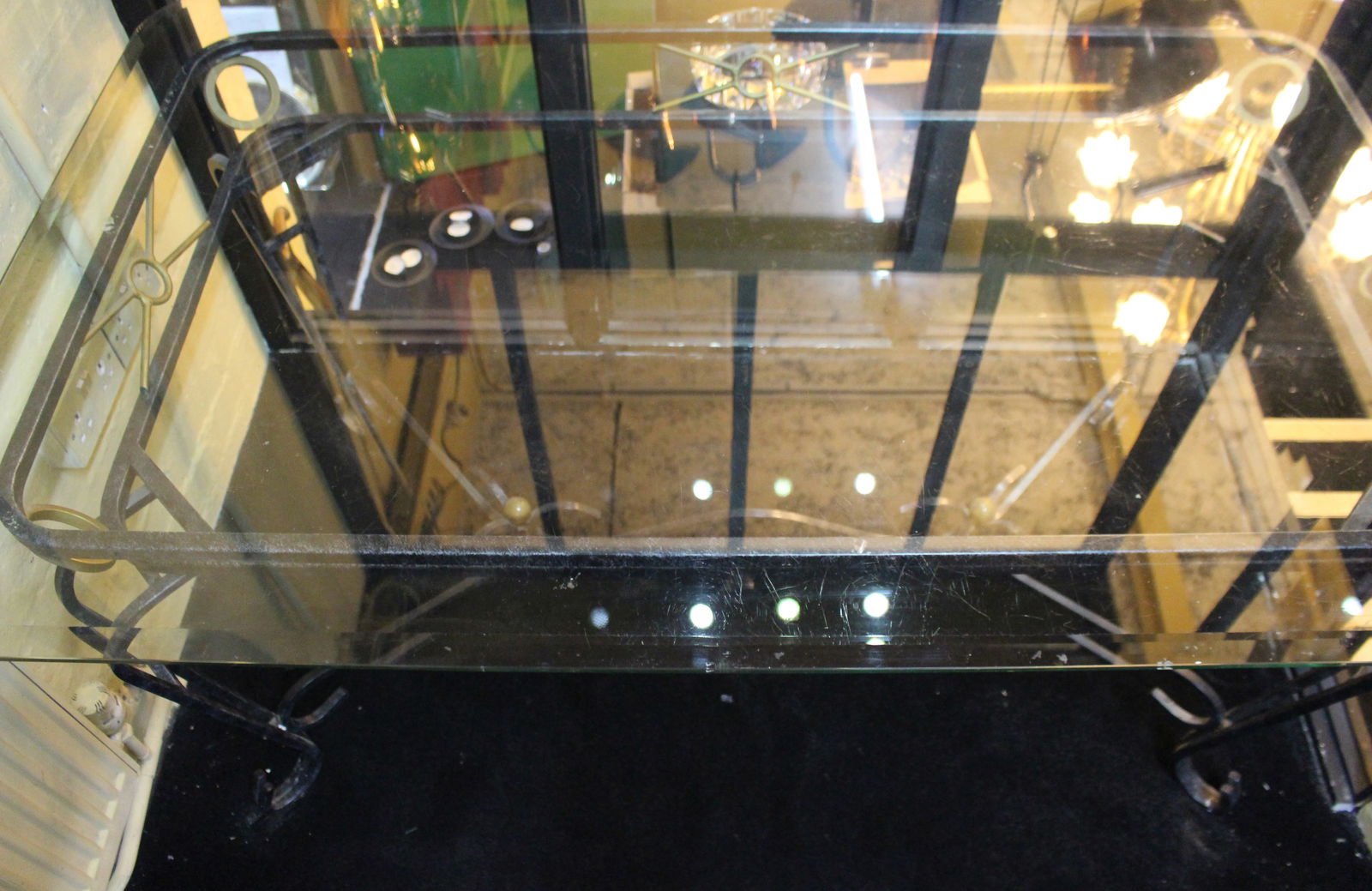 Hollywood Regency Ornate Metal & Glass Dining Centre Table - 3