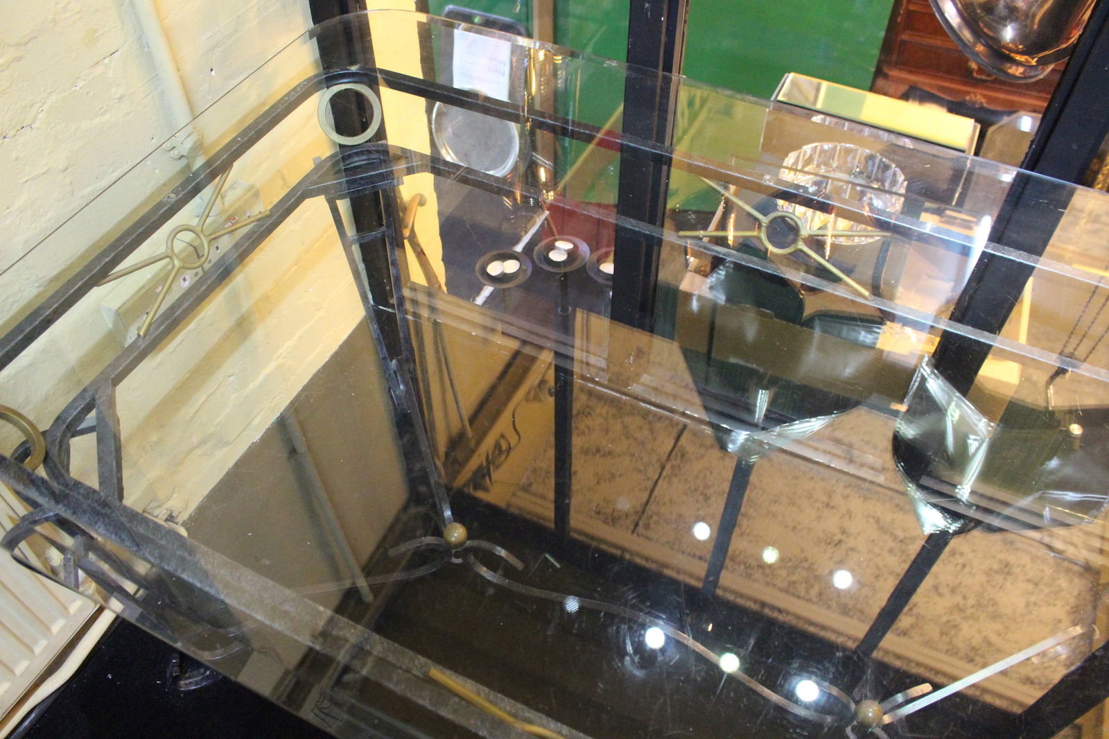 Hollywood Regency Ornate Metal & Glass Dining Centre Table - 6