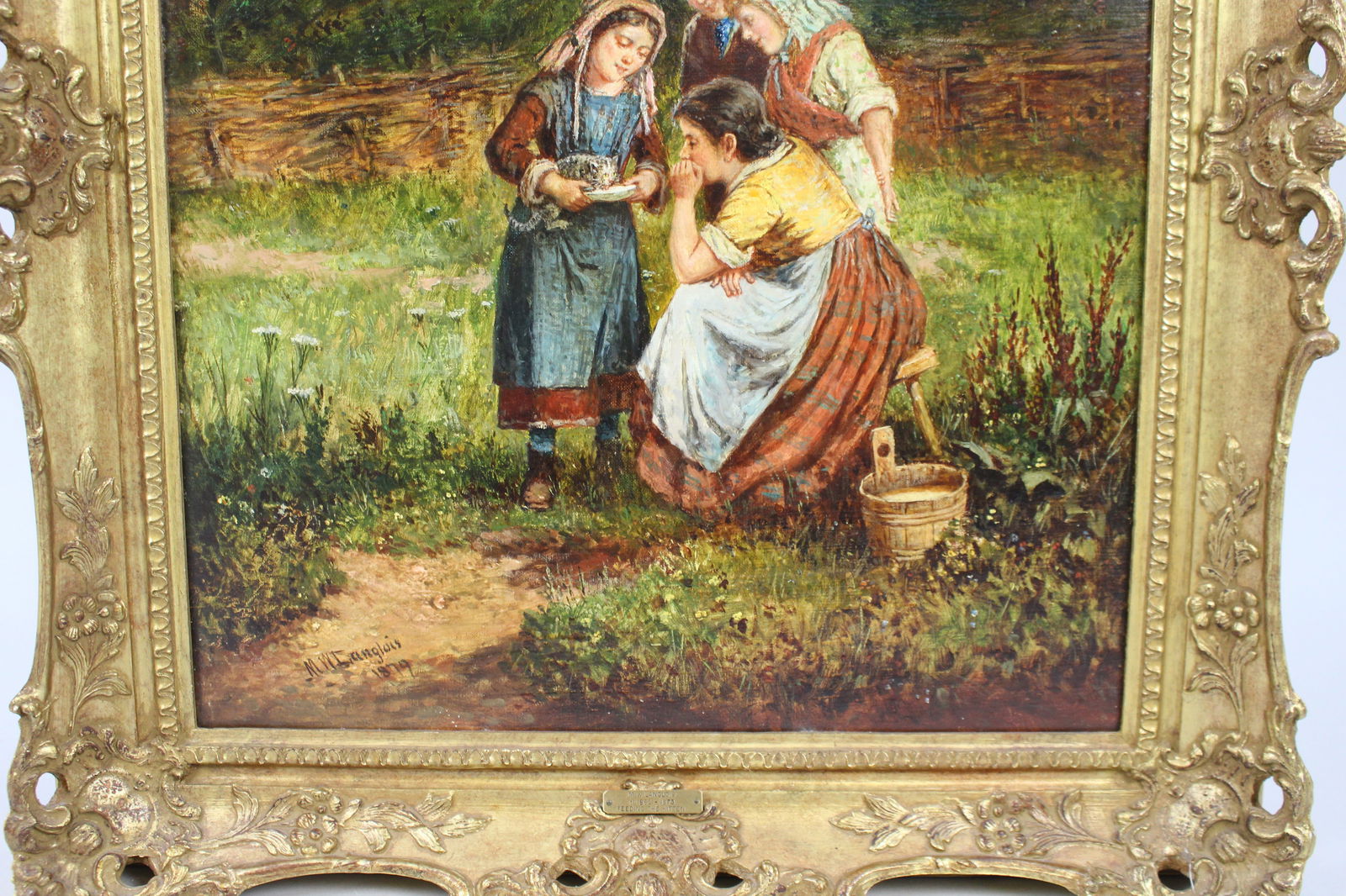 Victorian Oil Painting – "Feeding the Kitten" by Mark William Langlois (British, 1848–19 - 4