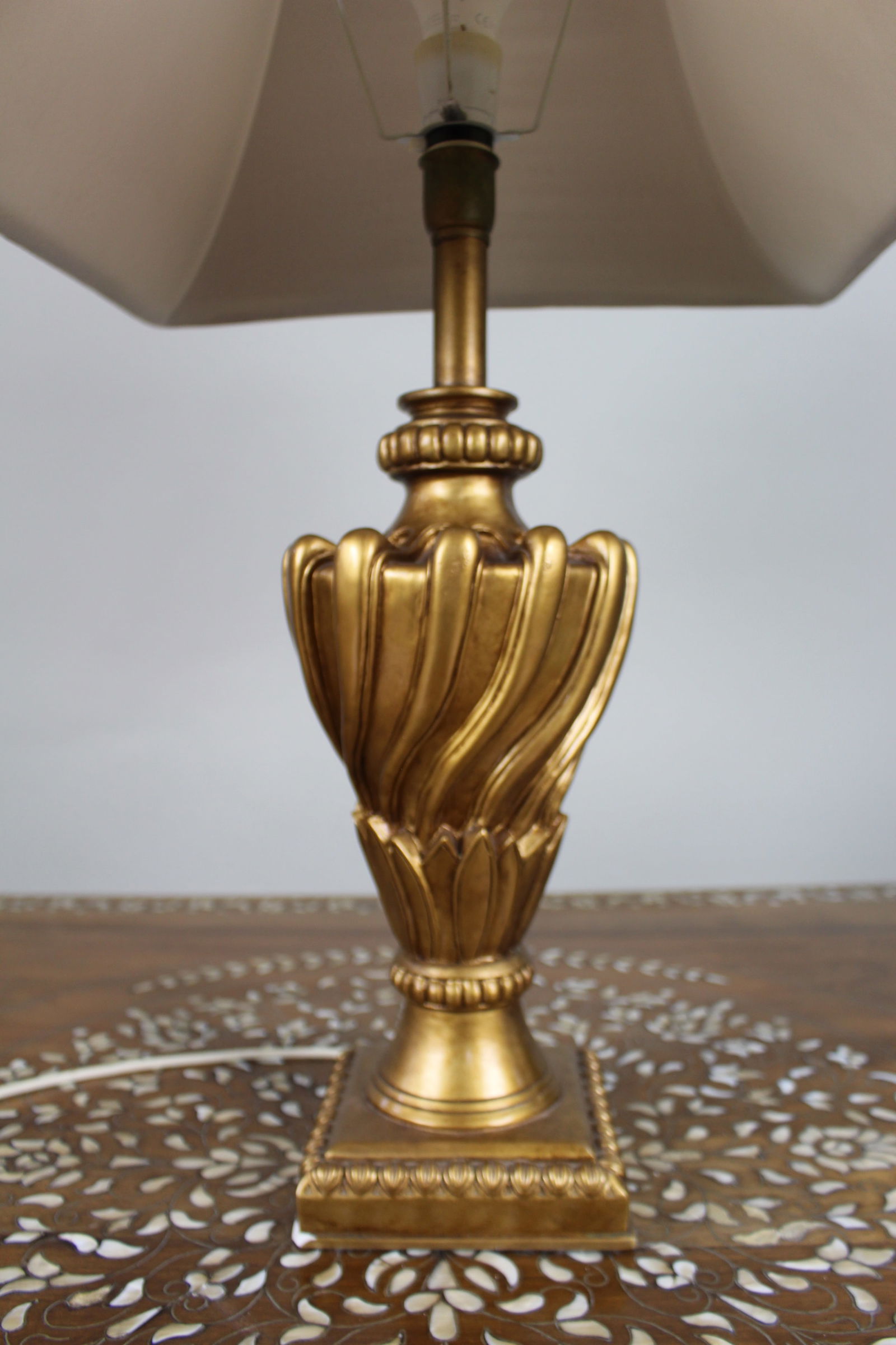 Vintage Gilt Table Lamp with Pleated Shade - 2